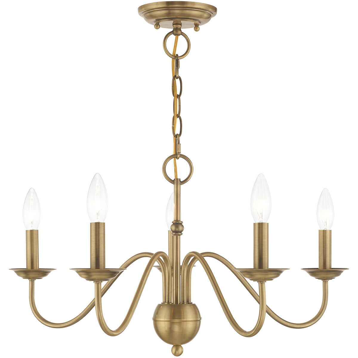 Windsor 5 Light 24 inch Antique Brass Chandelier Ceiling Light