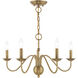Windsor 5 Light 24 inch Antique Brass Chandelier Ceiling Light