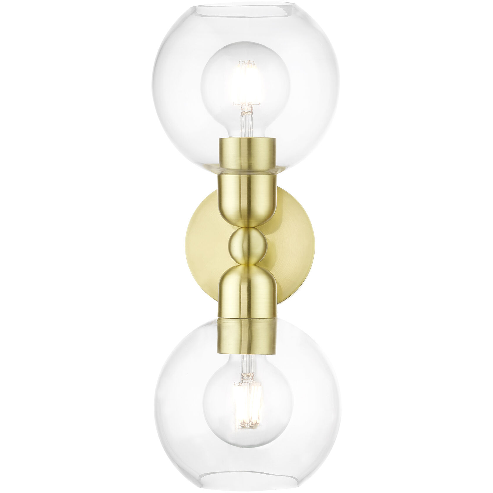 Downtown 2 Light 7 inch Satin Brass Vanity Sconce Wall Light, Sphere