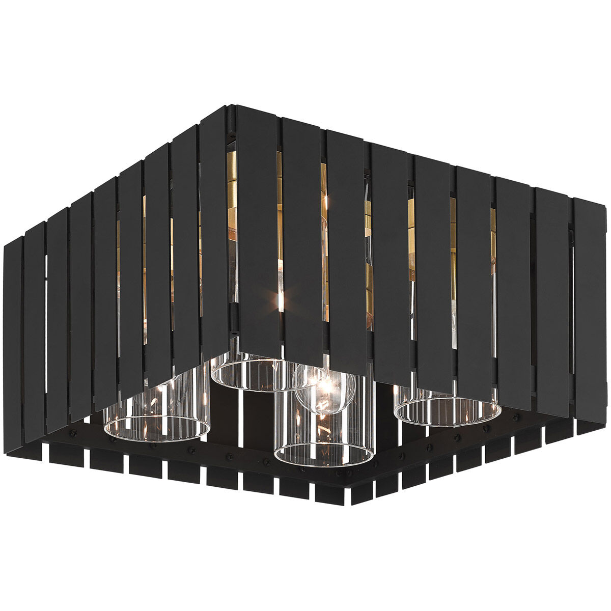 Greenwich 4 Light 13 inch Black with Satin Brass Accents Outdoor Flush Mount