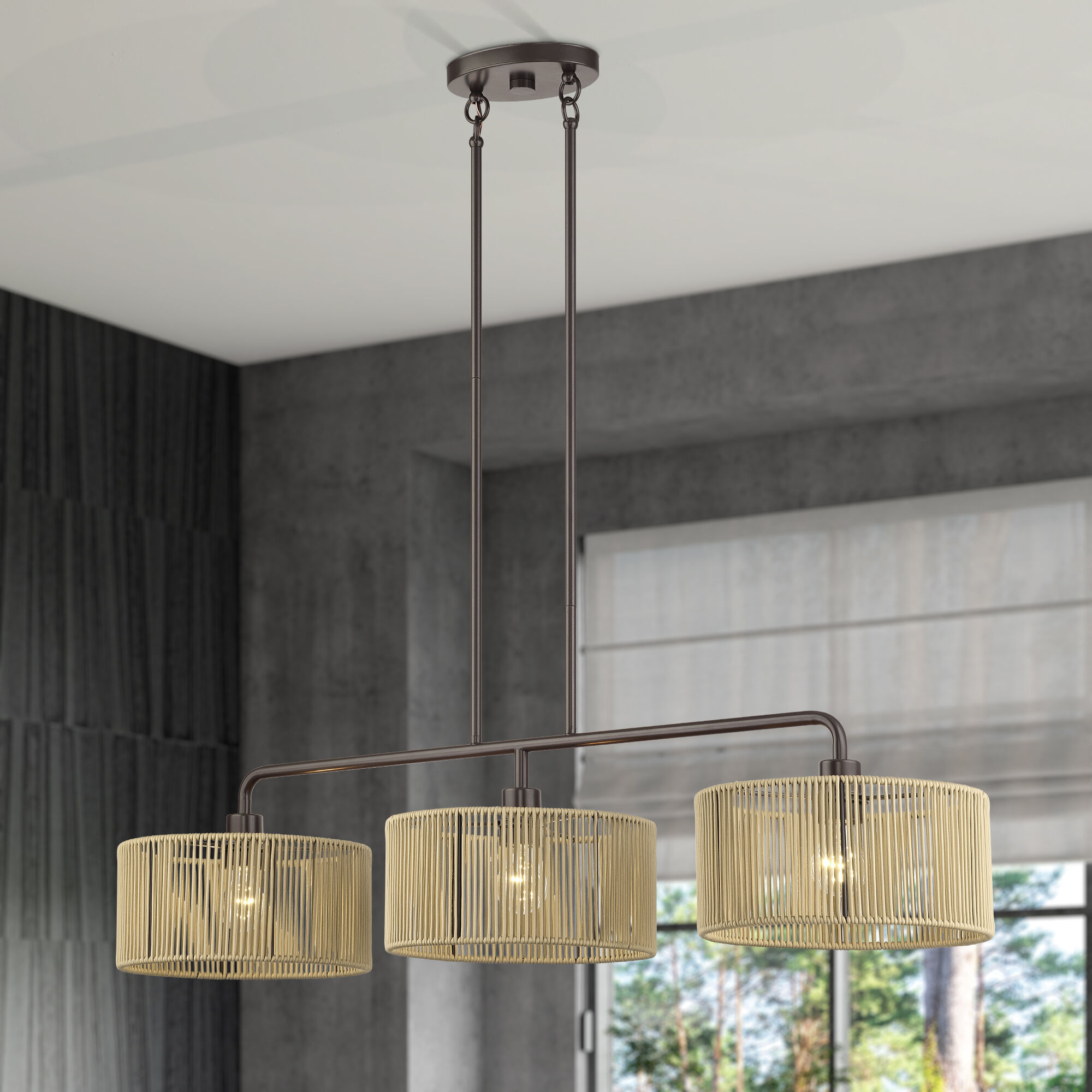Goldiemesh 3 Light 46 inch English Bronze Linear Chandelier Ceiling Light, Extra Large
