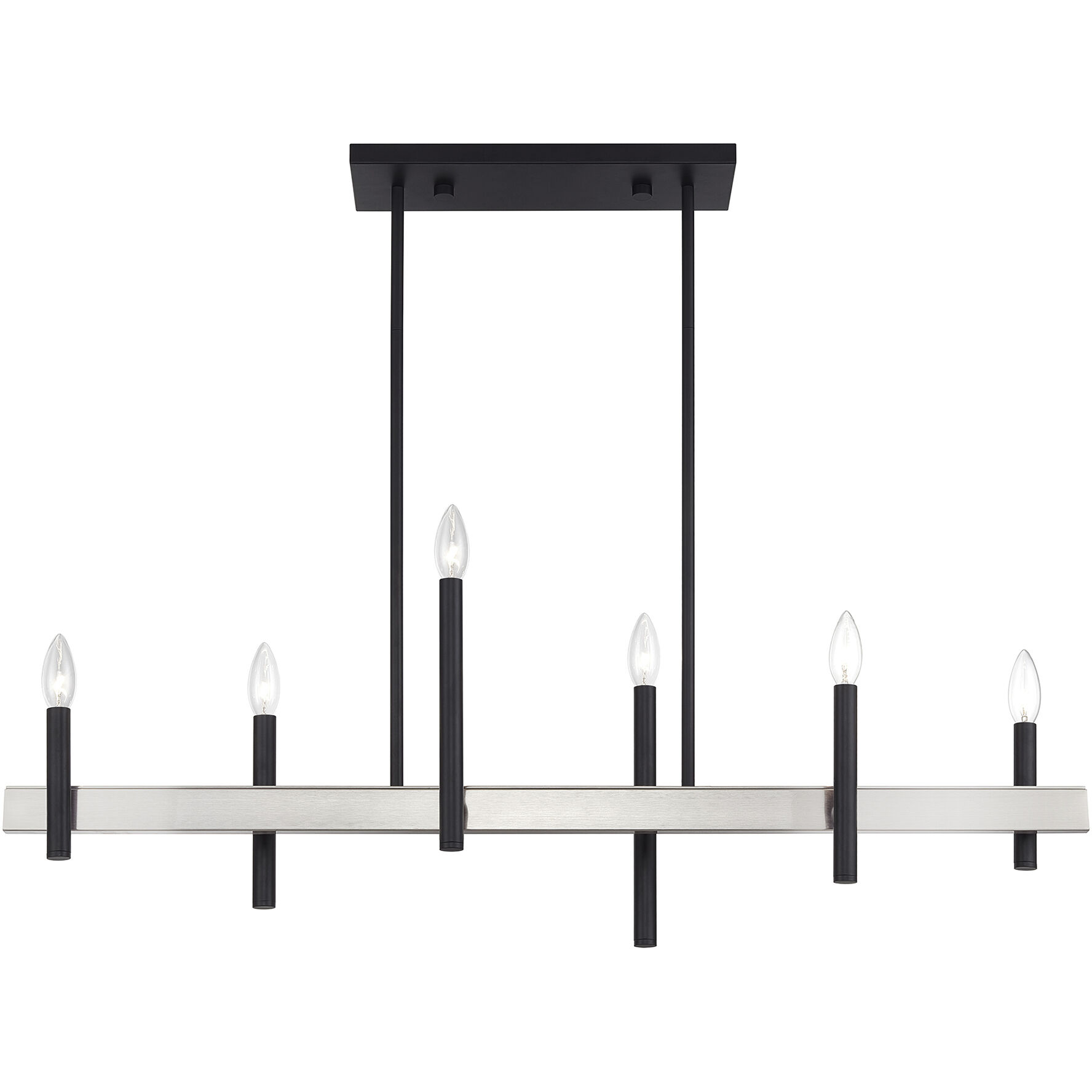 Denmark 6 Light 40 inch Black with Brushed Nickel Accents Linear Chandelier Ceiling Light