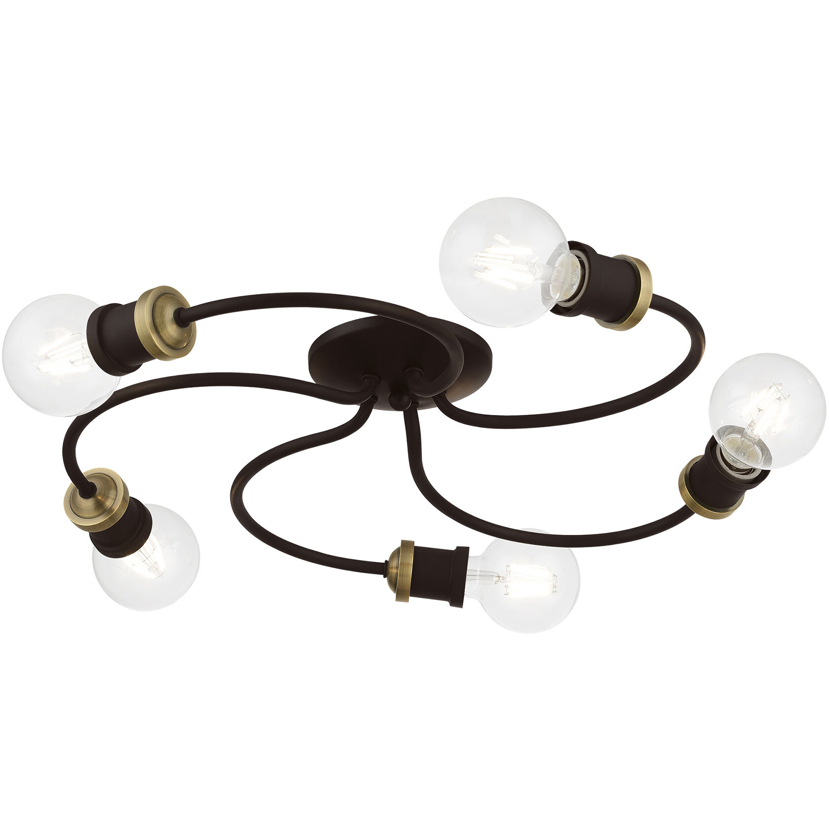 Bromley 5 Light 20 inch Bronze with Antique Brass Accents Flush Mount Ceiling Light, Large