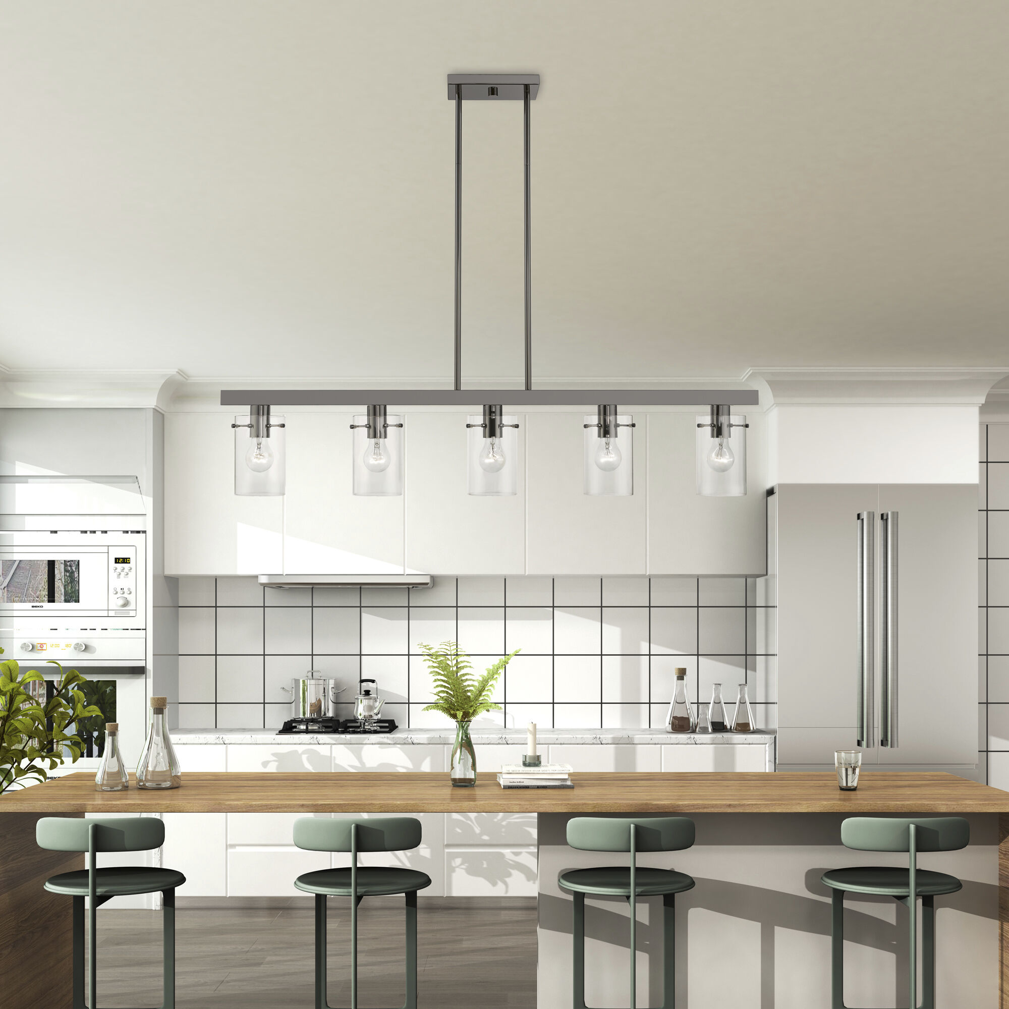 Munich 5 Light 42 inch Black Chrome Linear Chandelier Ceiling Light