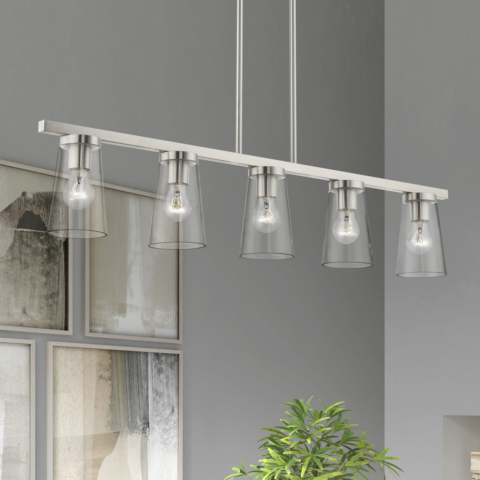 Cityview 5 Light 40 inch Brushed Nickel Linear Chandelier Ceiling Light