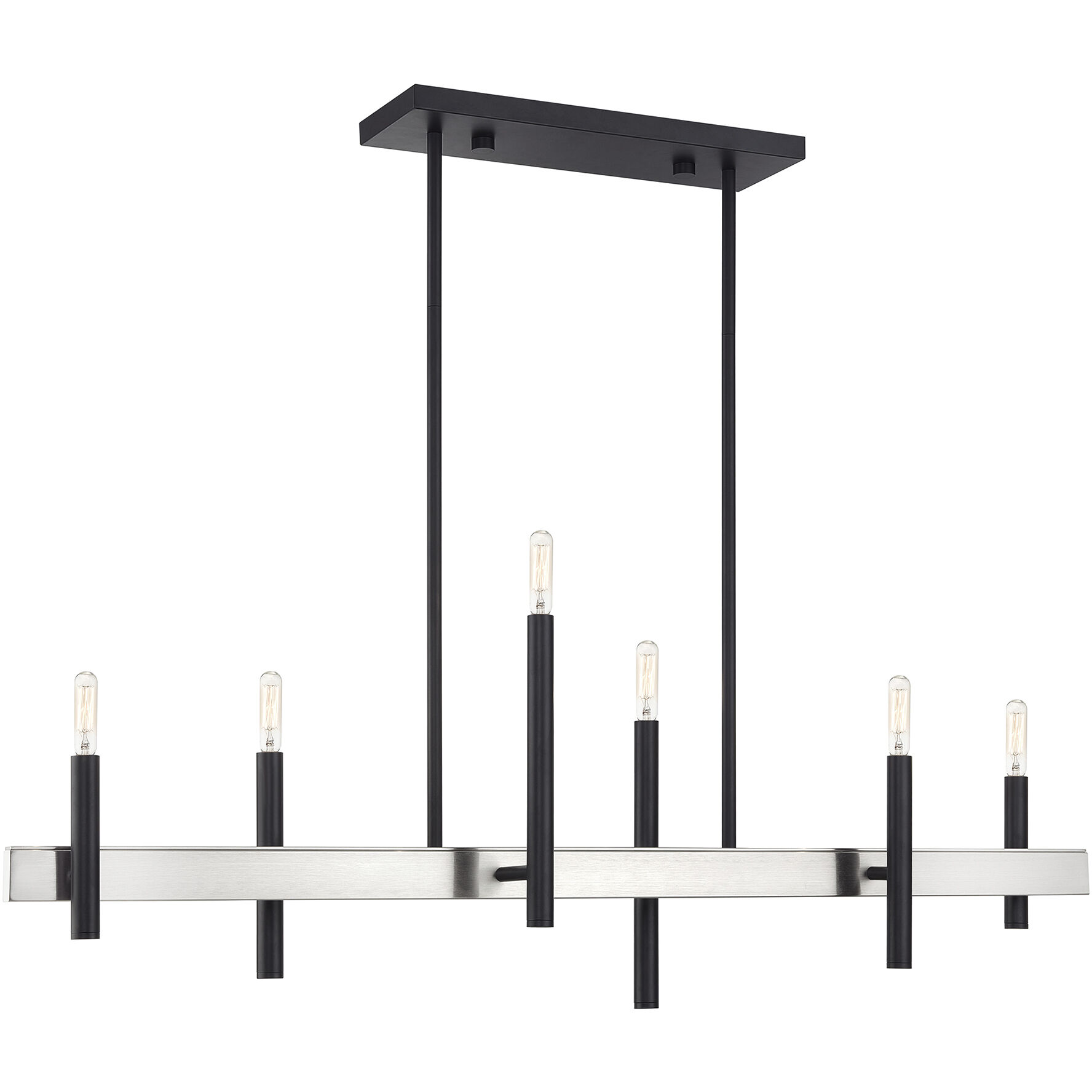 Denmark 6 Light 40 inch Black with Brushed Nickel Accents Linear Chandelier Ceiling Light