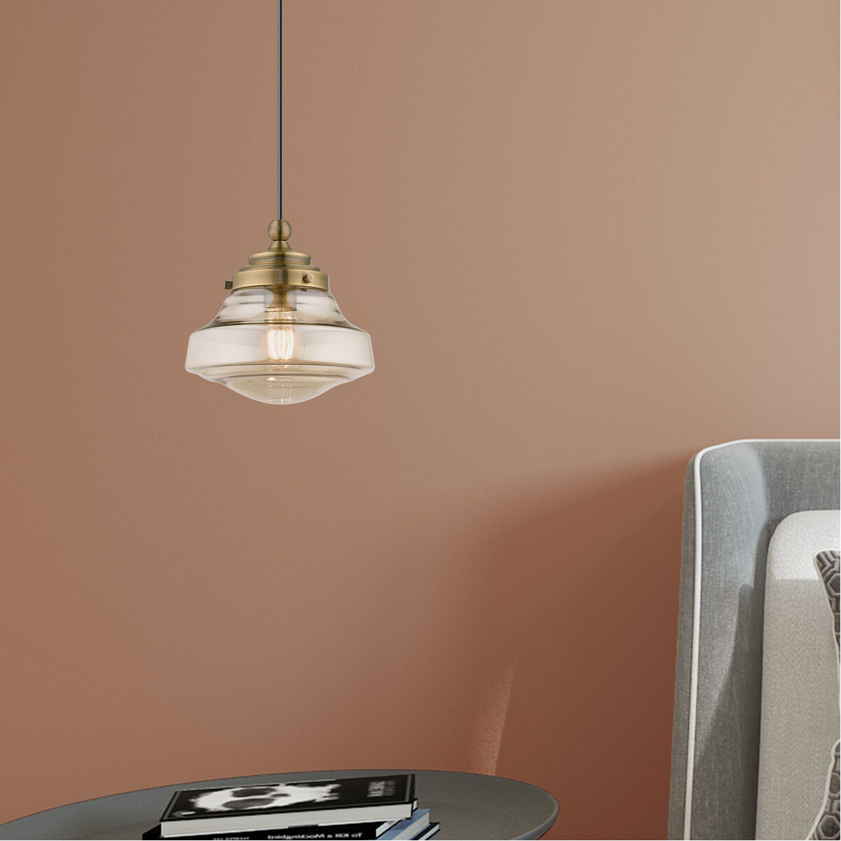 Art Glass 1 Light 9 inch Antique Brass Mini Pendant Ceiling Light