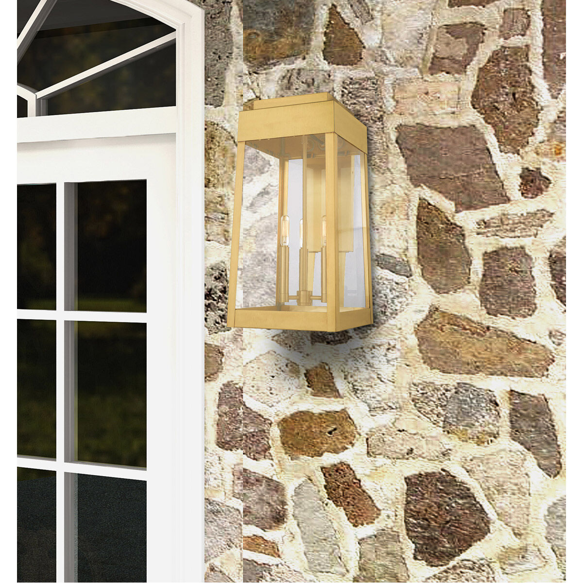 Oslo 3 Light 20 inch Satin Brass Outdoor Wall Lantern