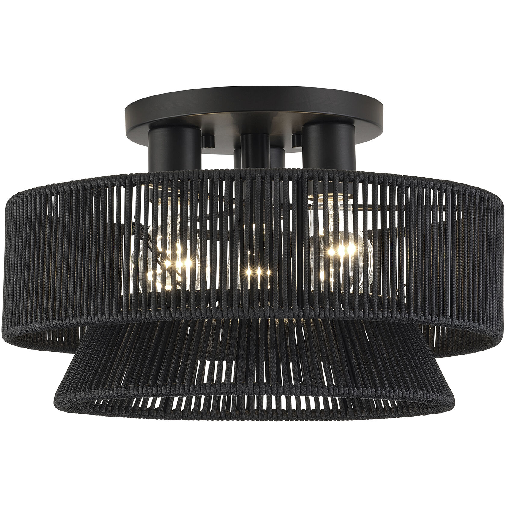 Florell 3 Light 15 inch Black Semi Flush Mount Ceiling Light, Large