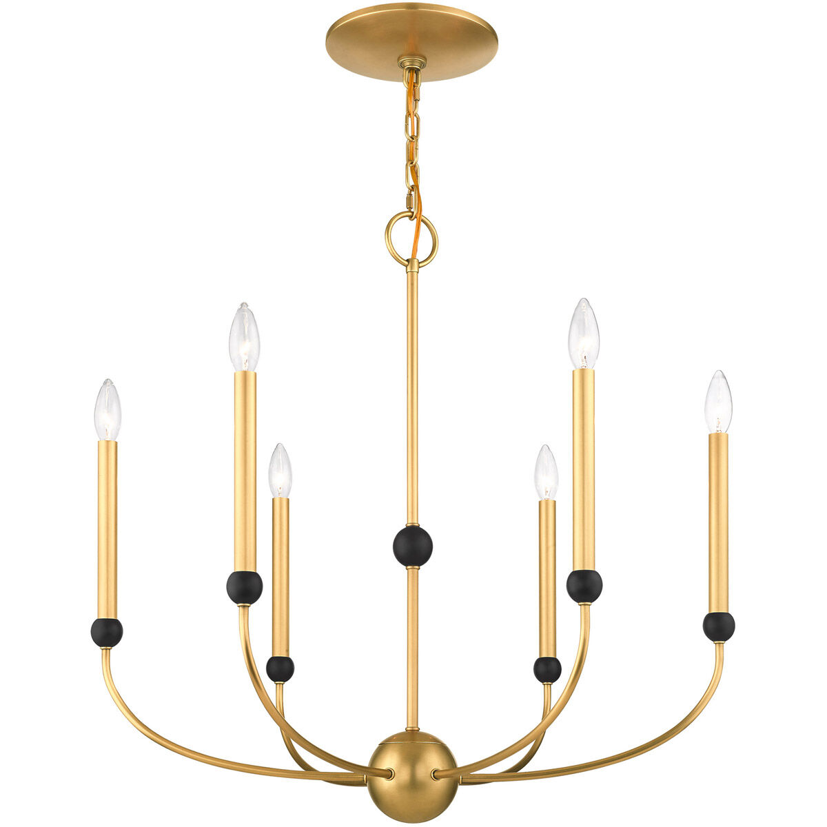 Cortlandt 6 Light 28 inch Natural Brass with Bronze Accents Chandelier Ceiling Light