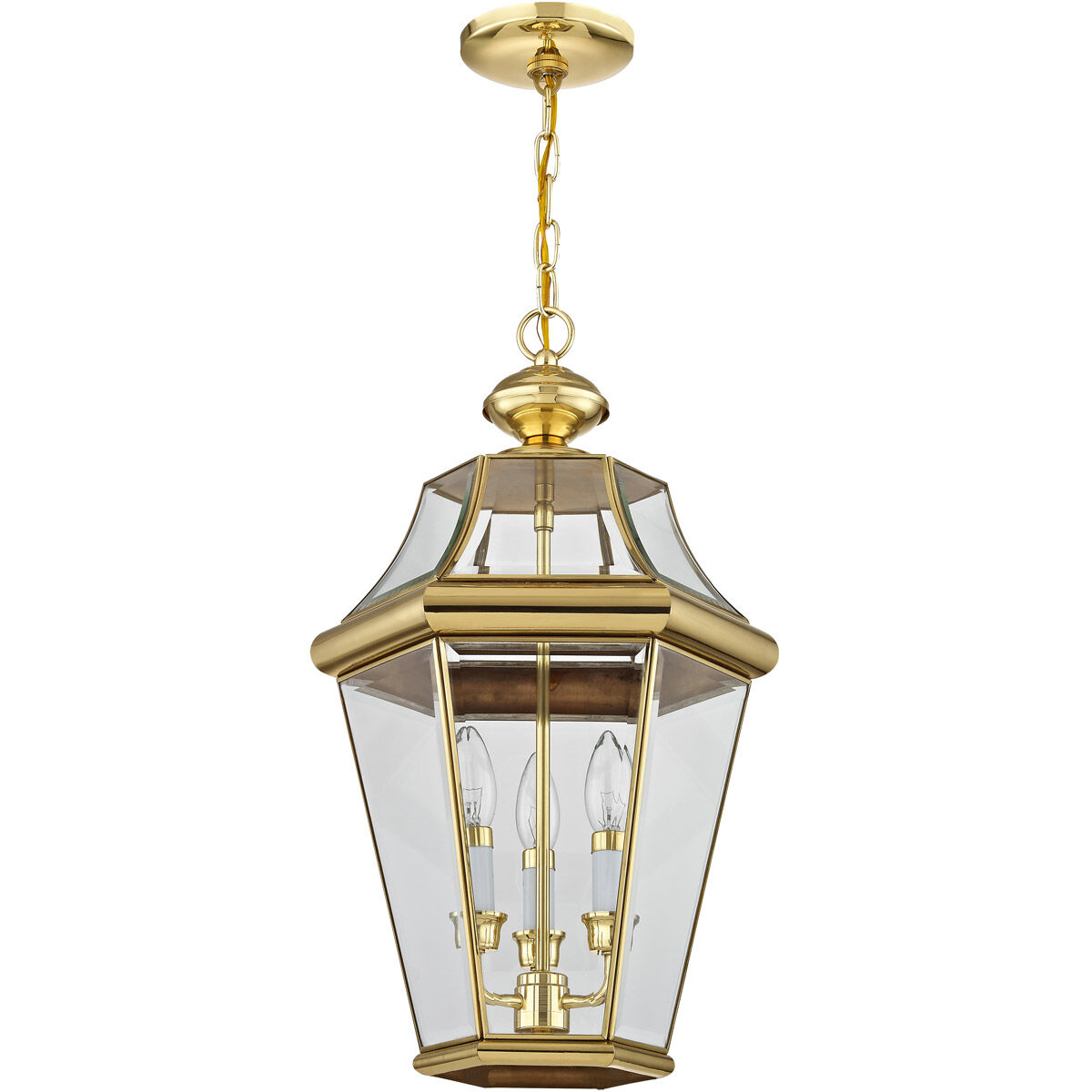 Georgetown 3 Light 13 inch Polished Brass Outdoor Pendant Lantern