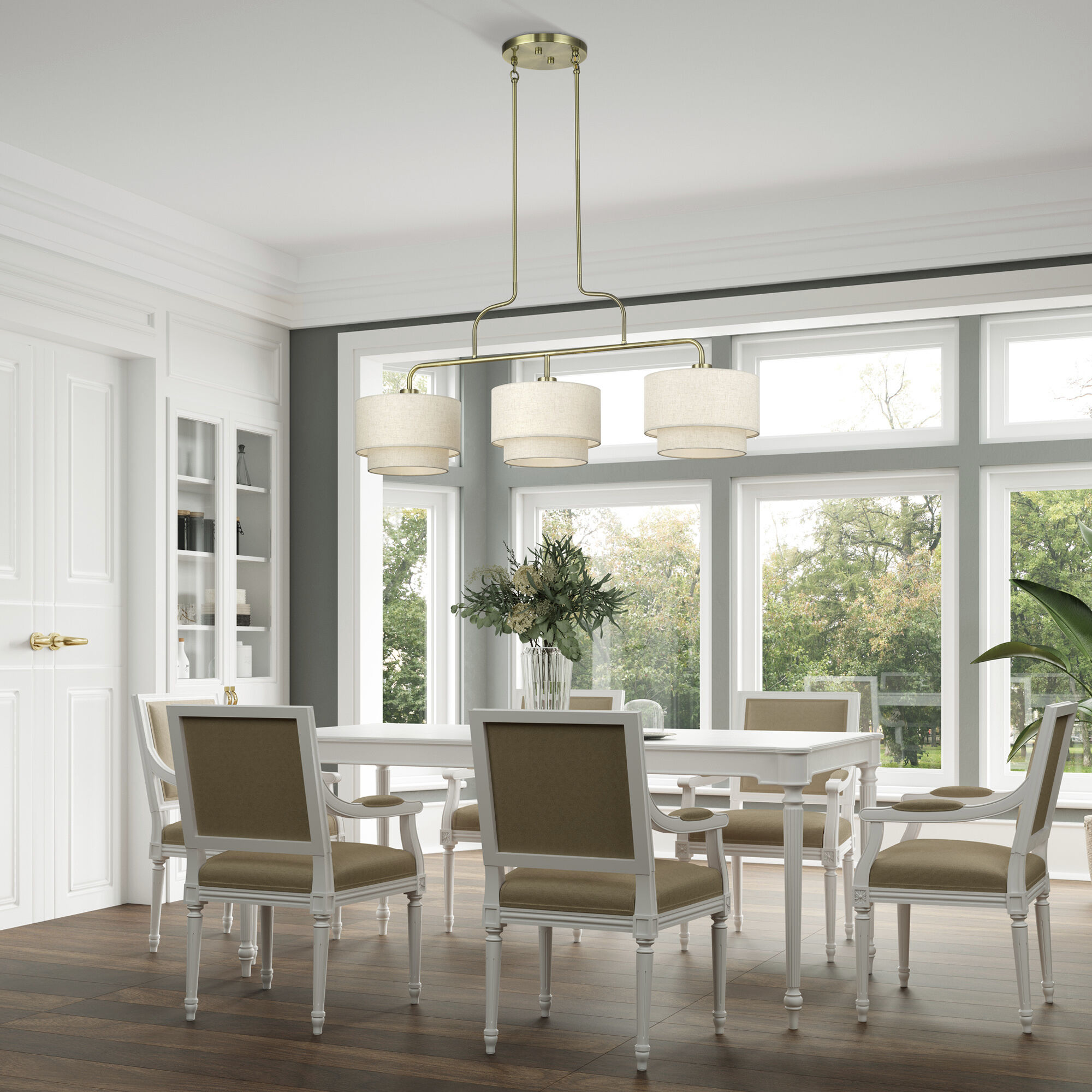 Manorwood 3 Light 48 inch Antique Brass Linear Chandelier Ceiling Light, Extra Large