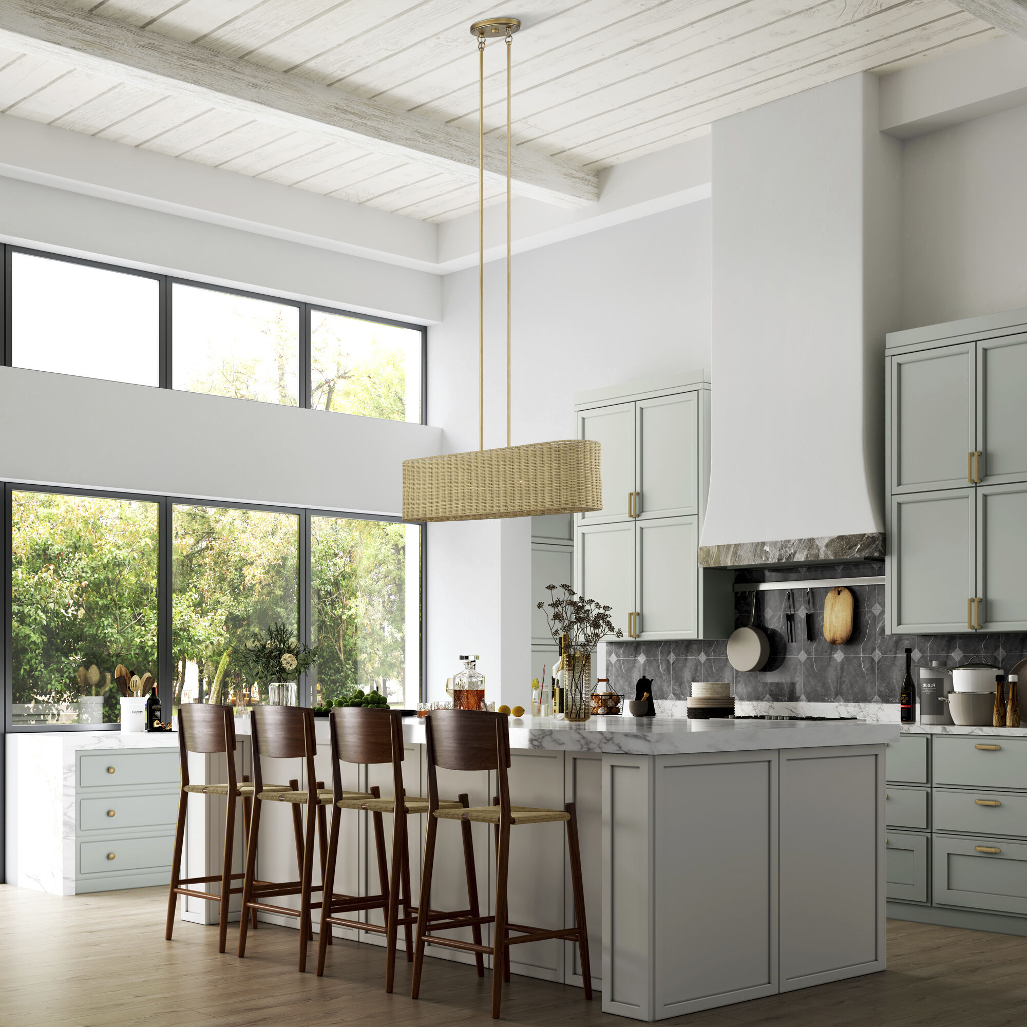 Weavington 4 Light 36 inch Antique Gold Leaf Linear Chandelier Ceiling Light, Large