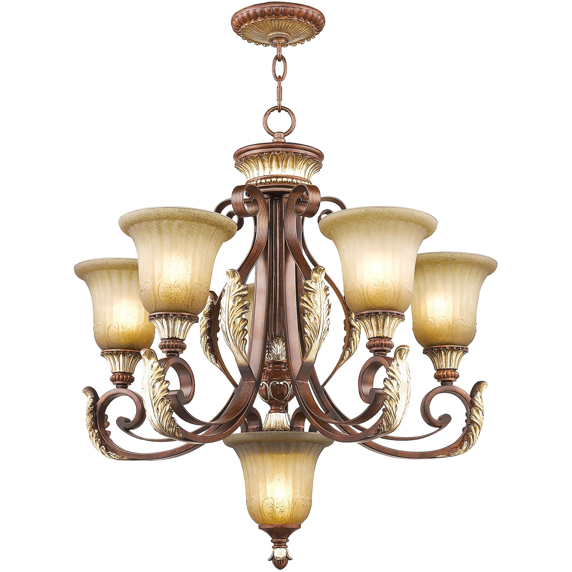 Villa Verona 6 Light 26 inch Verona Bronze with Aged Gold Leaf Accents Chandelier Ceiling Light