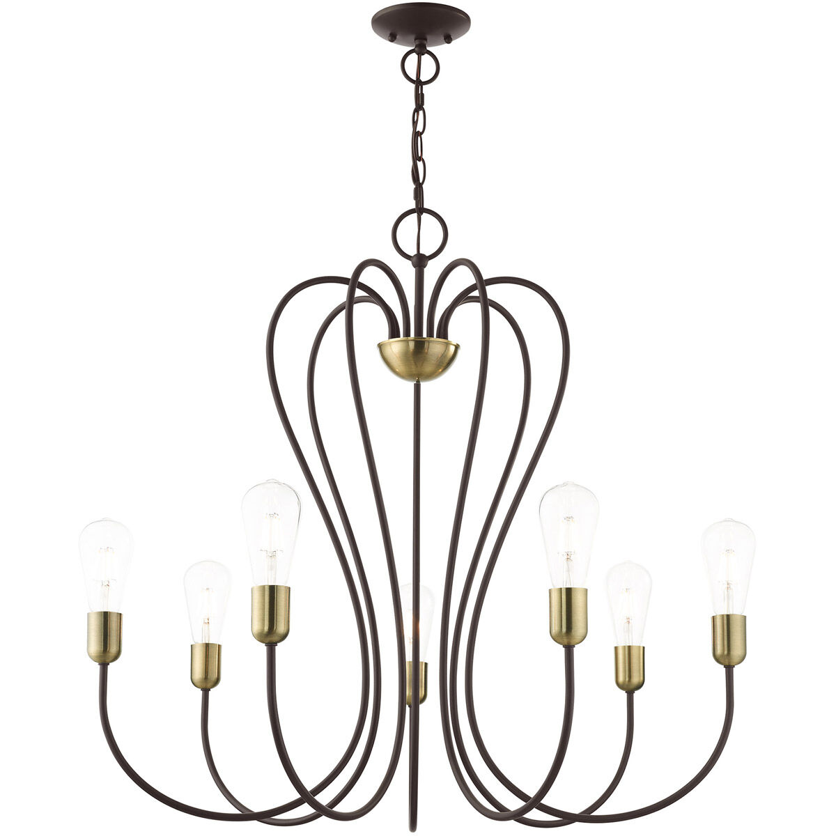 Lucerne 7 Light 30 inch Bronze with Antique Brass Accents Chandelier Ceiling Light