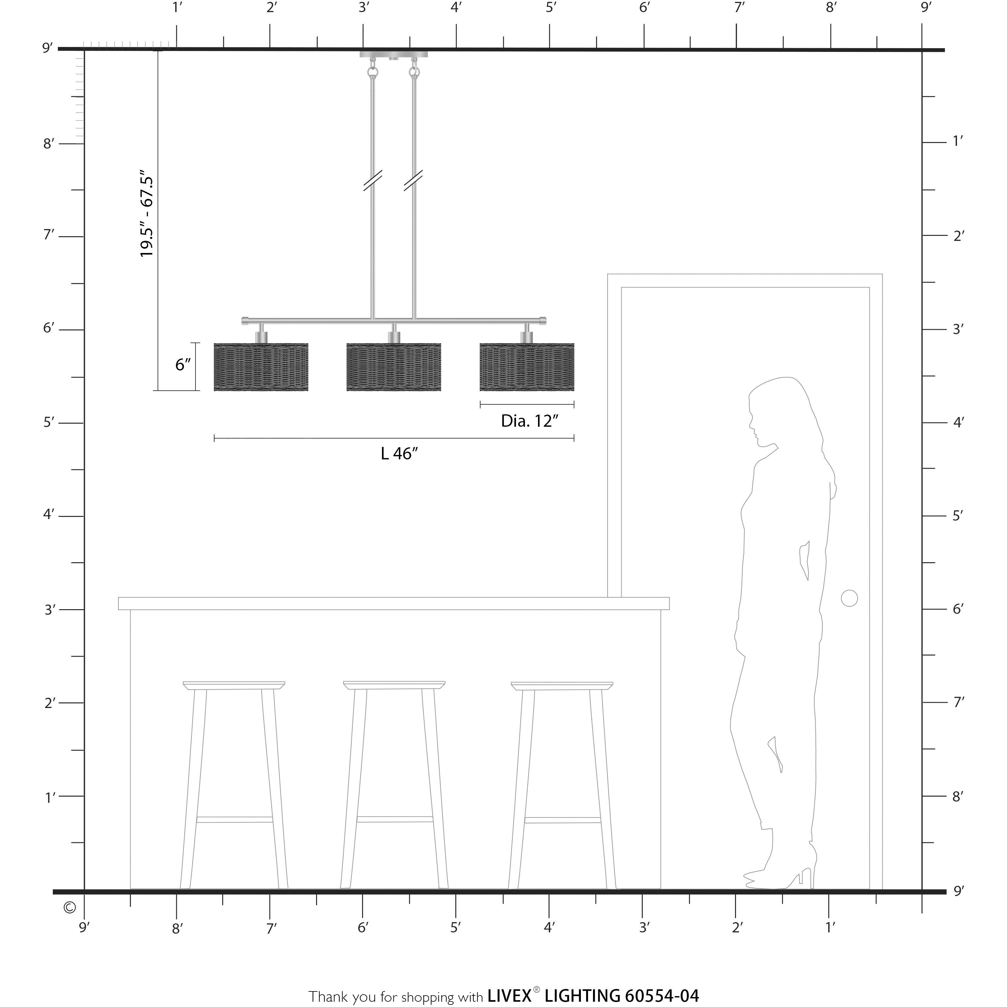 Weavington 3 Light 46 inch Black Linear Chandelier Ceiling Light, Extra Large