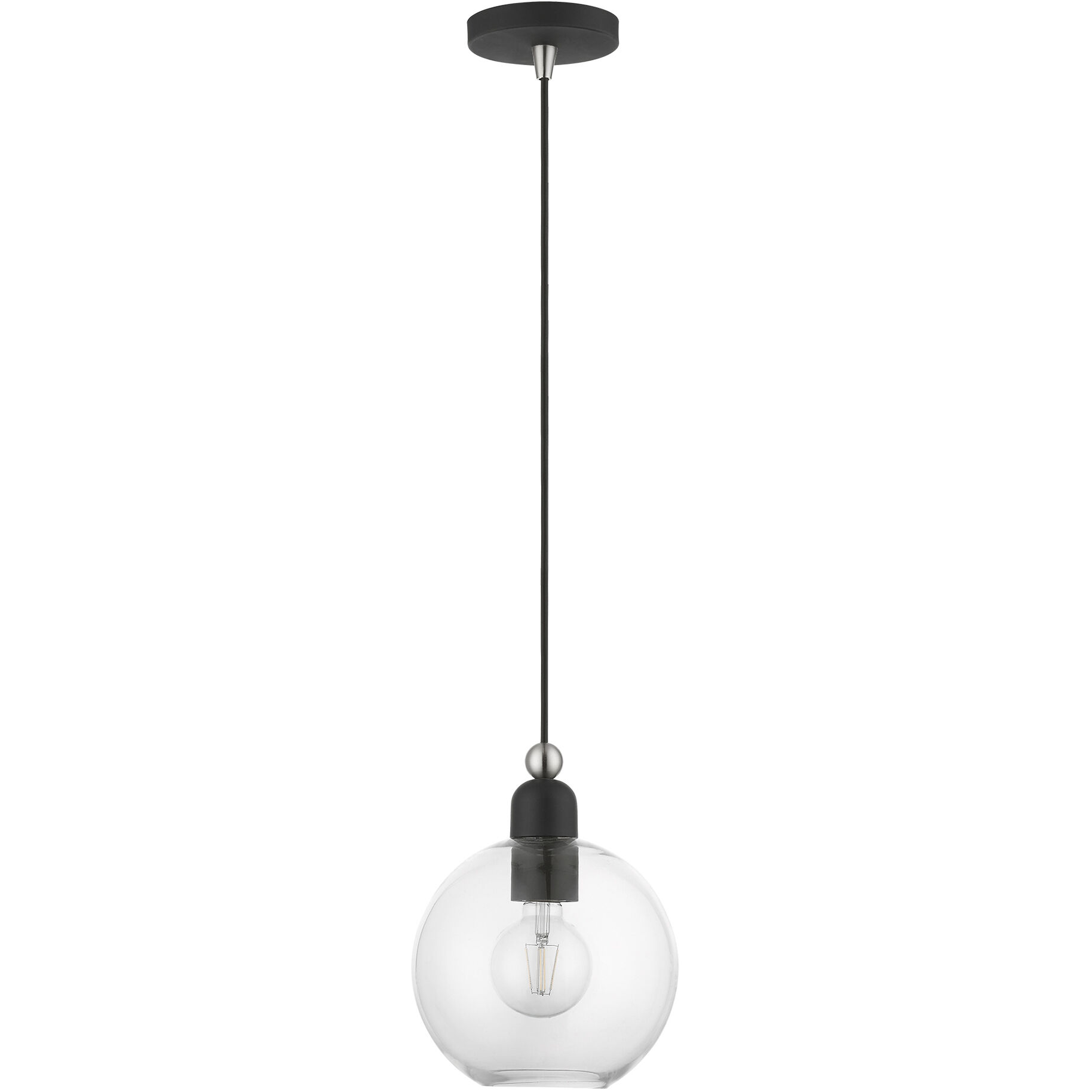 Downtown 1 Light 8 inch Black with Brushed Nickel Accents Pendant Ceiling Light, Sphere