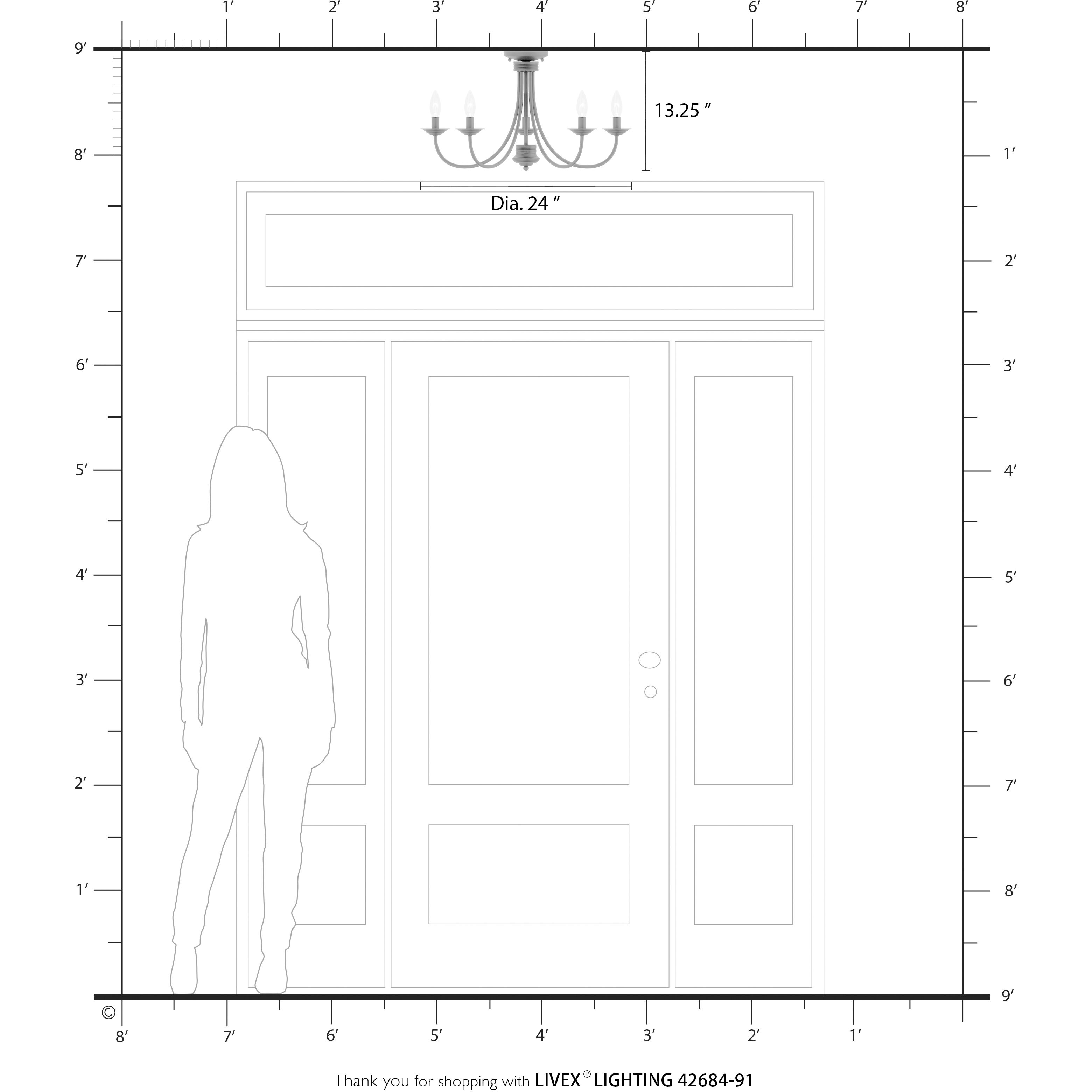 Estate 5 Light 24 inch Brushed Nickel Semi Flush Mount Ceiling Light, Large