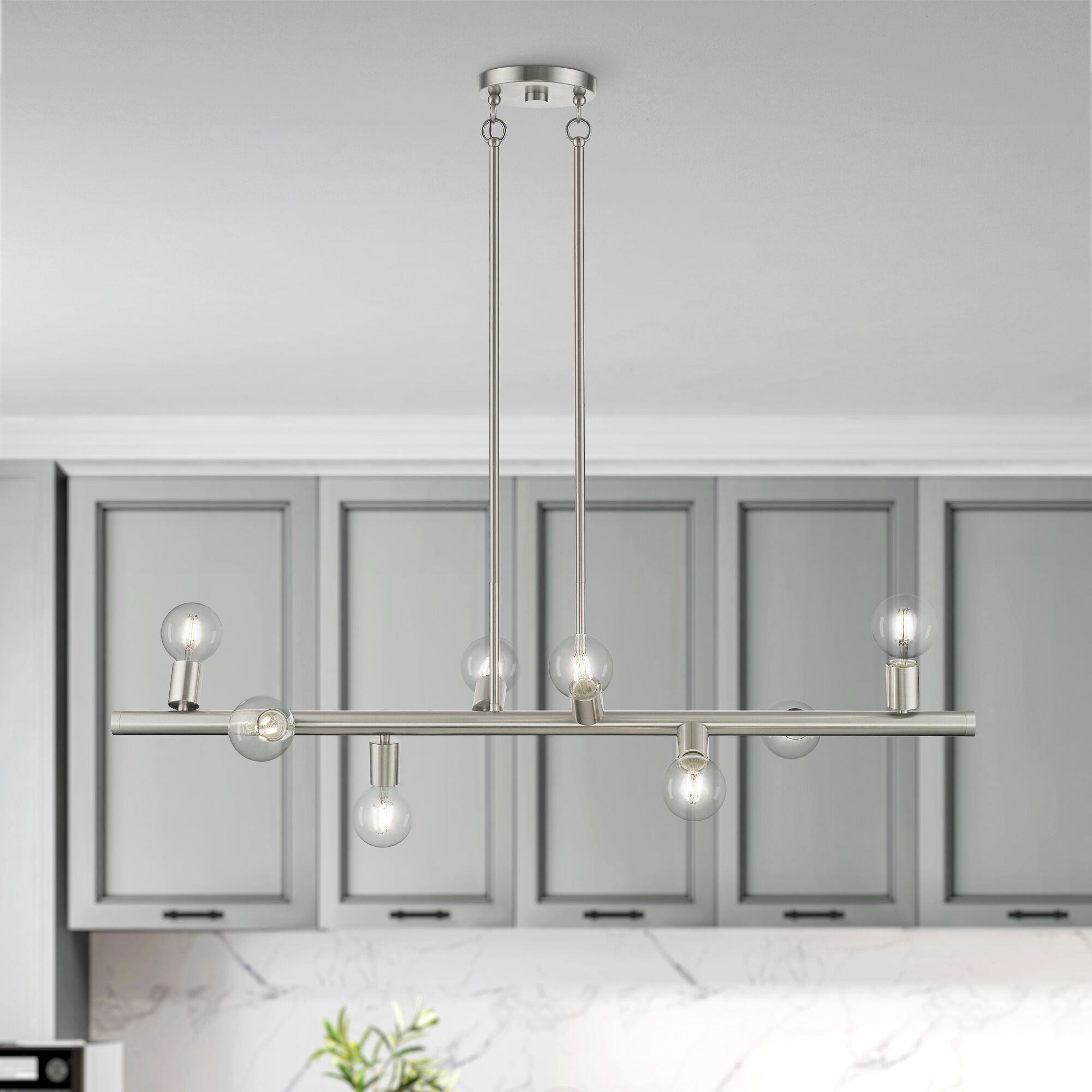 Bannister 8 Light 42 inch Brushed Nickel Linear Chandelier Ceiling Light, Large