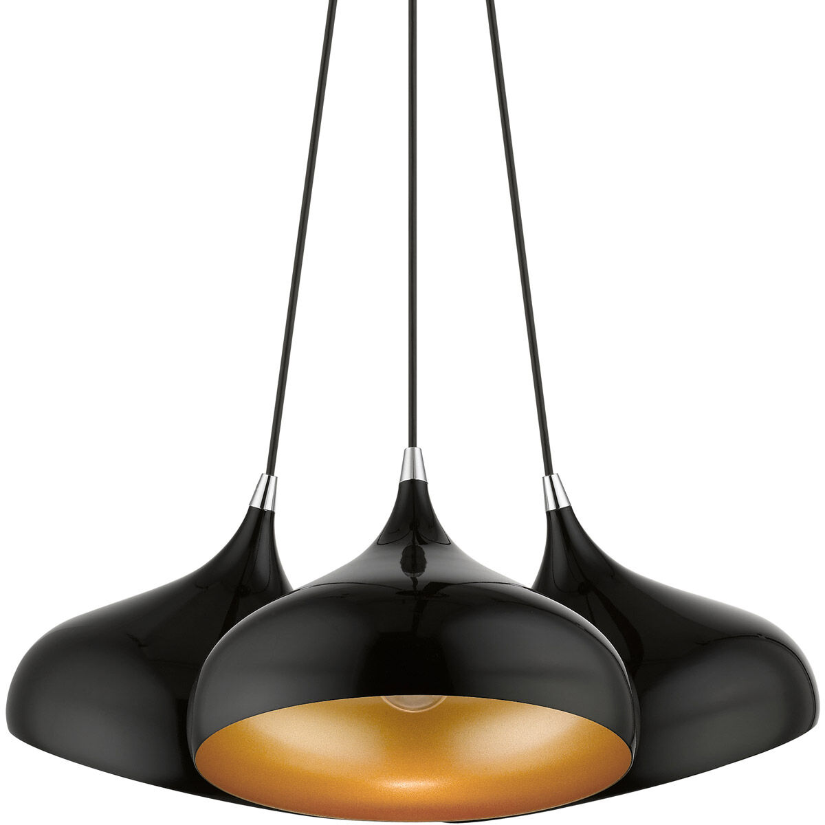 Amador 3 Light 25 inch Shiny Black with Polished Chrome Accents Cluster Pendant Ceiling Light