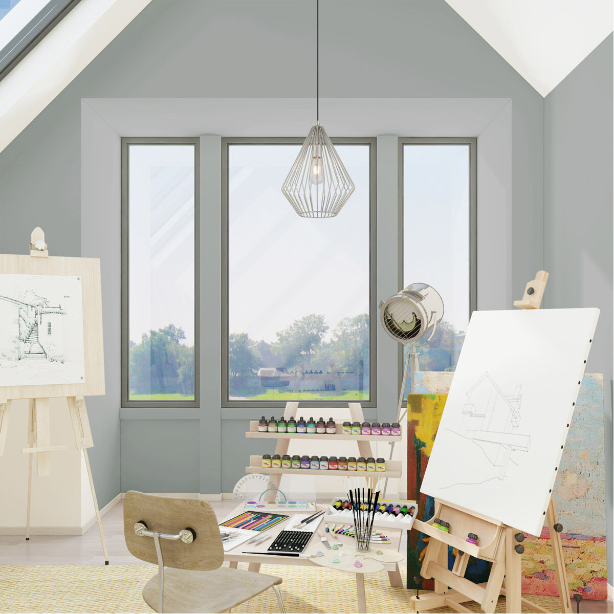 Geometric 1 Light 12 inch Brushed Nickel Mini Pendant Ceiling Light