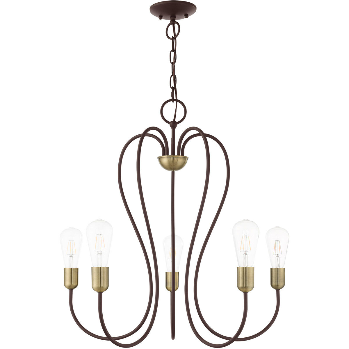 Lucerne 5 Light 24 inch Bronze with Antique Brass Accents Chandelier Ceiling Light
