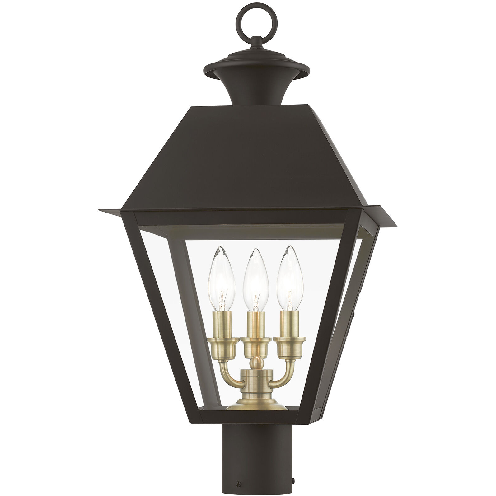 Wentworth 3 Light 22 inch Bronze with Antique Brass Finish Cluster Outdoor Post Top Lantern, Large