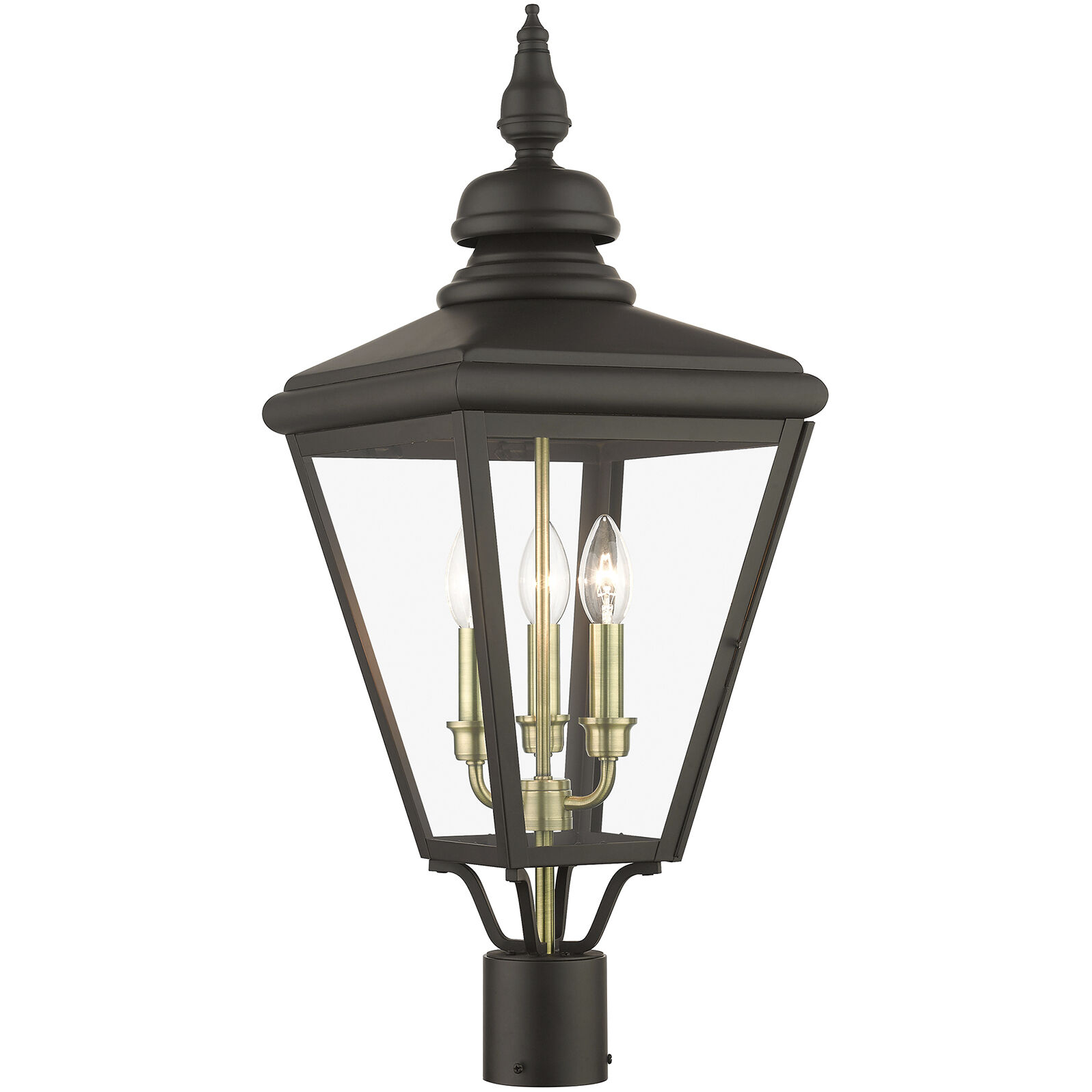 Adams 3 Light 26.75 inch Bronze with Antique Brass Finish Cluster Outdoor Large Post Top Lantern