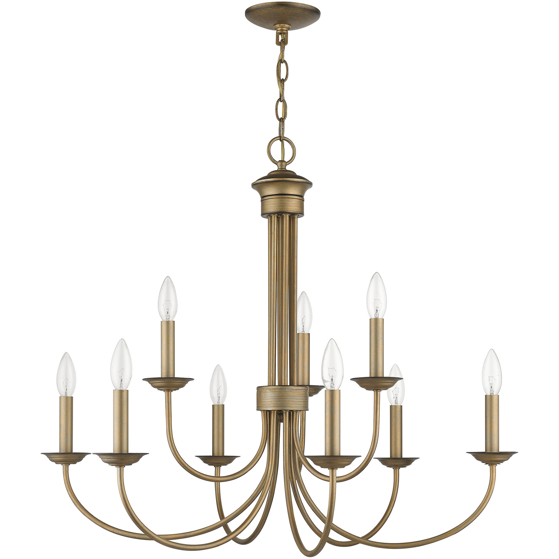 Estate 9 Light 30 inch Antique Gold Leaf Chandelier Ceiling Light, Large, 2-Tier
