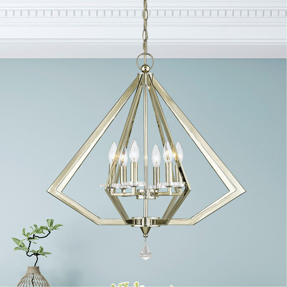 Diamond 6 Light 25 inch Polished Nickel Chandelier Ceiling Light