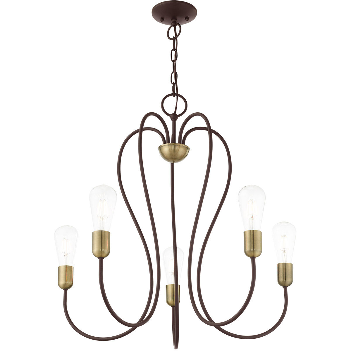 Lucerne 5 Light 24 inch Bronze with Antique Brass Accents Chandelier Ceiling Light
