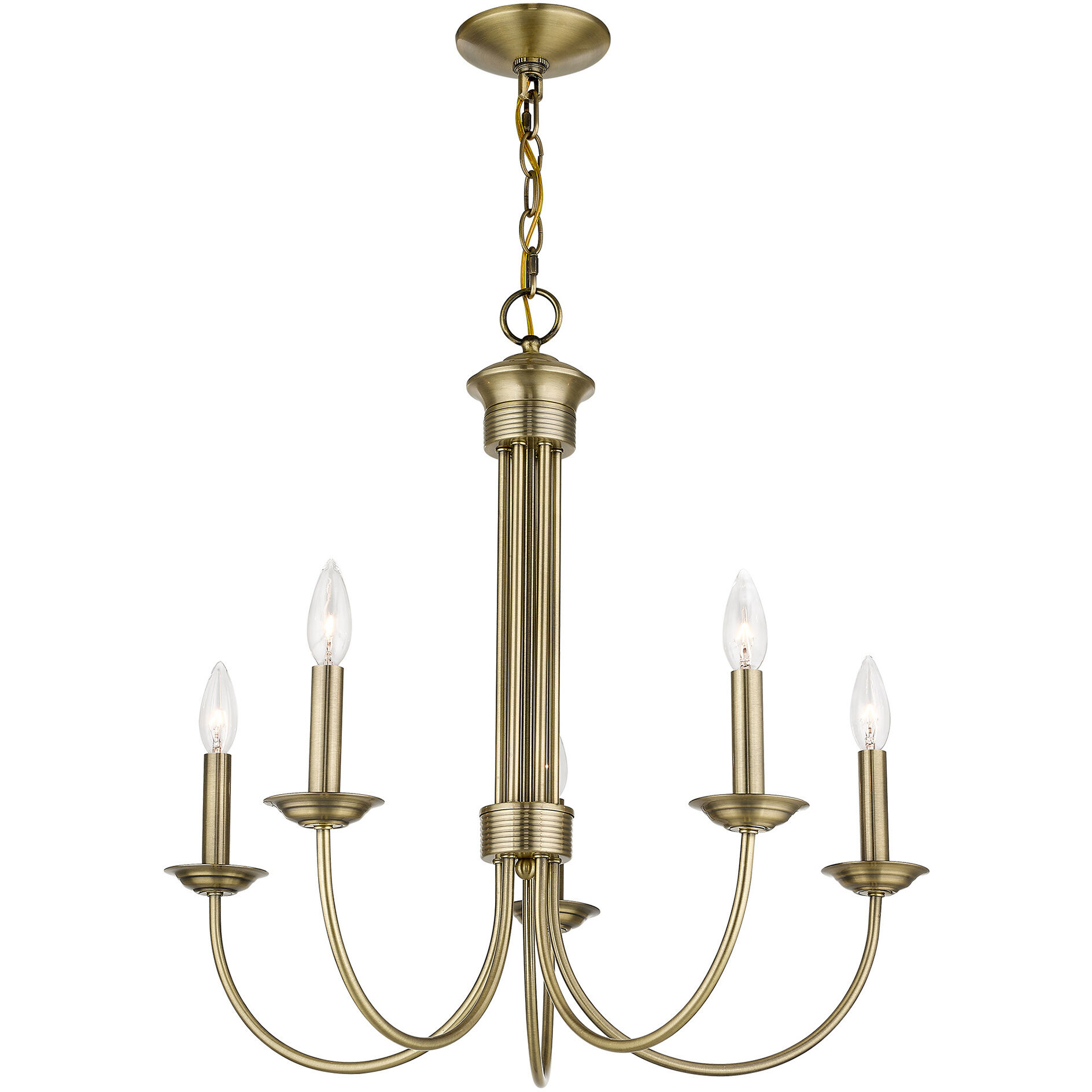 Estate 5 Light 25 inch Antique Brass Chandelier Ceiling Light