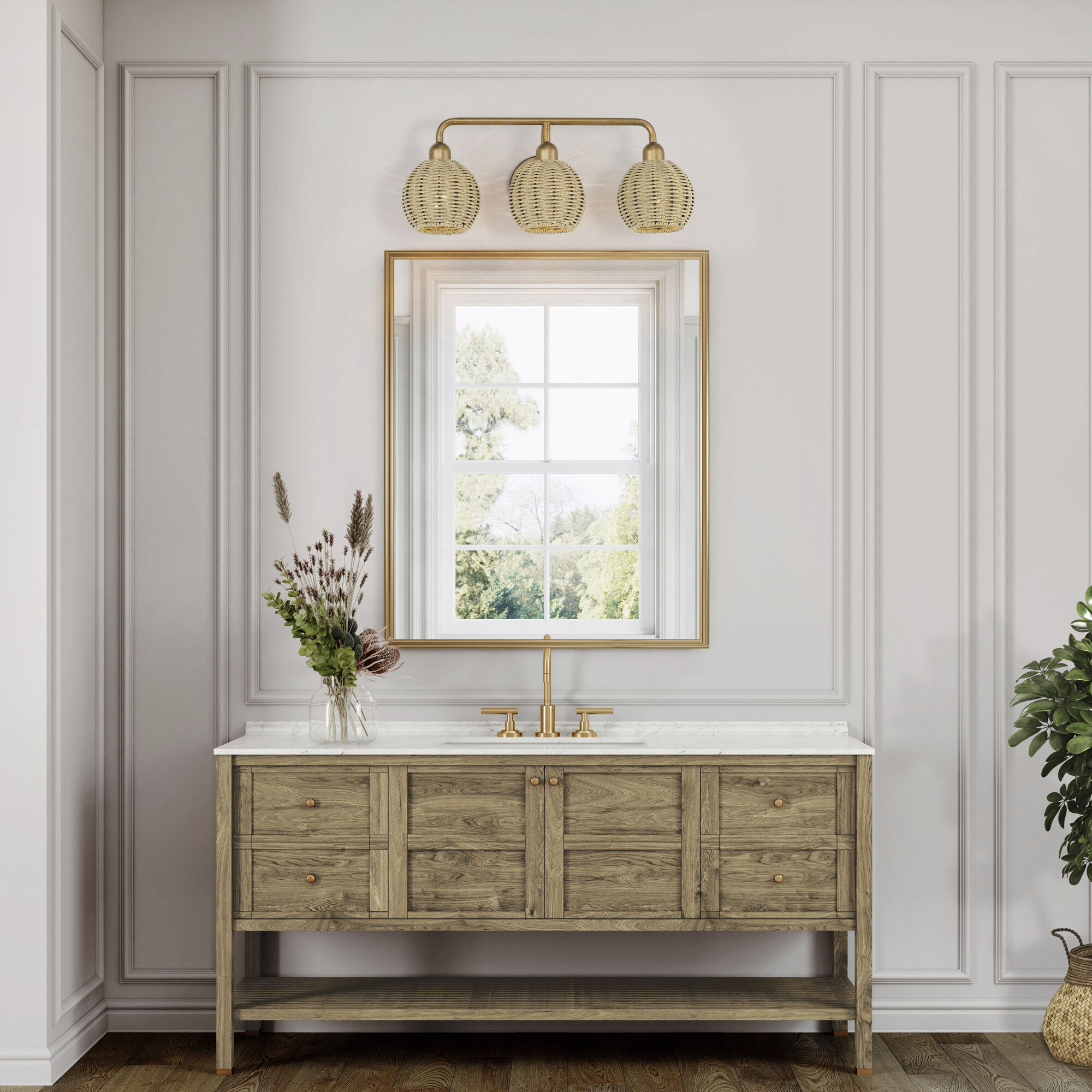 Summervine 3 Light 23.5 inch Antique Gold Leaf Vanity Wall Sconce Wall Light