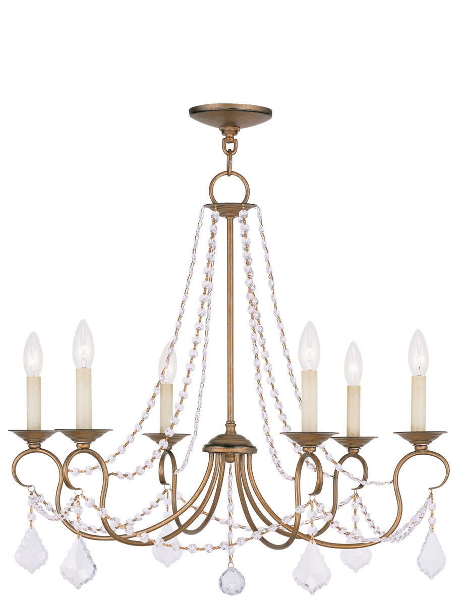 Pennington 6 Light 28 inch Antique Gold Leaf Chandelier Ceiling Light