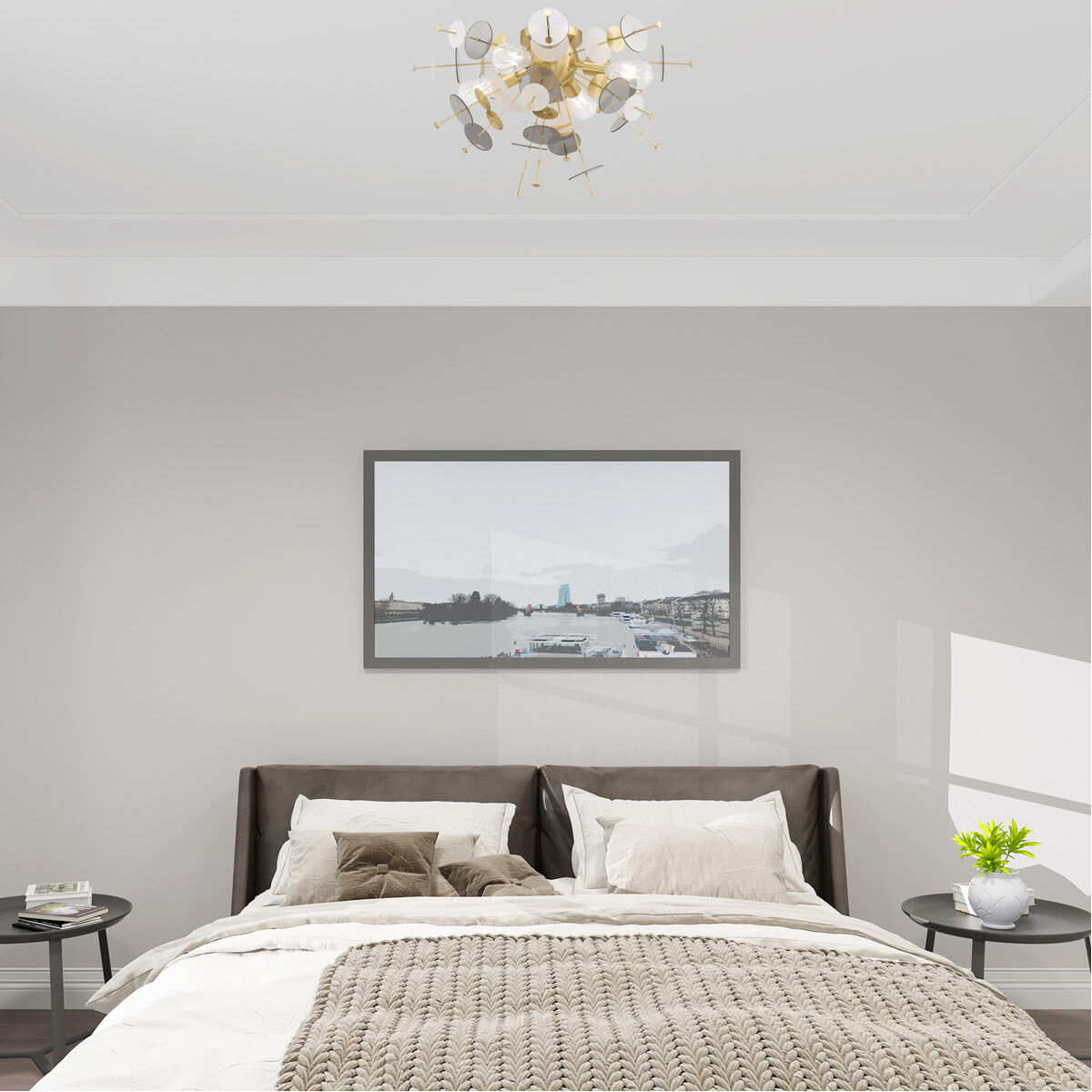 Circulo 4 Light 24 inch Satin Brass Flush Mount Ceiling Light