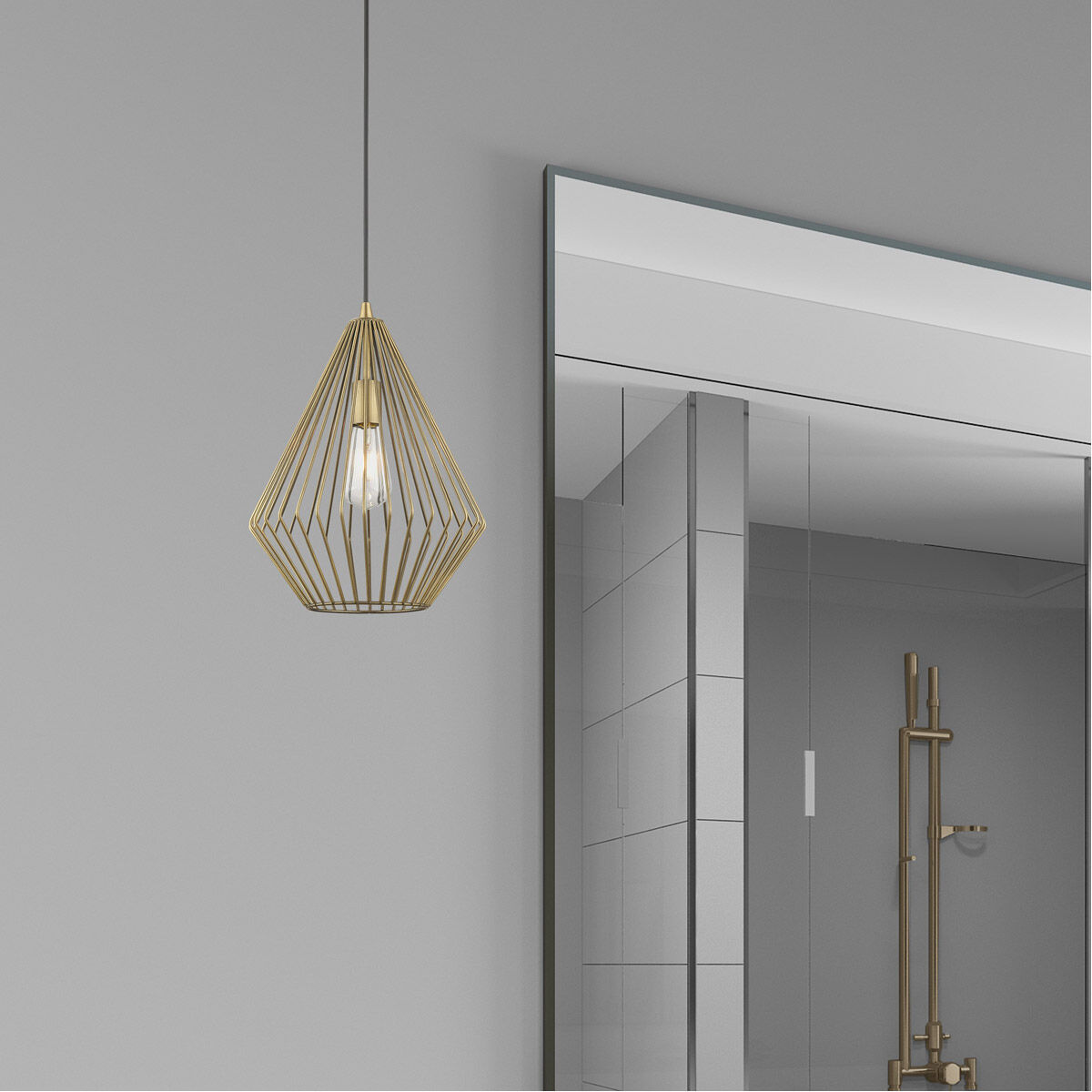 Geometric 1 Light 12 inch Antique Brass Mini Pendant Ceiling Light