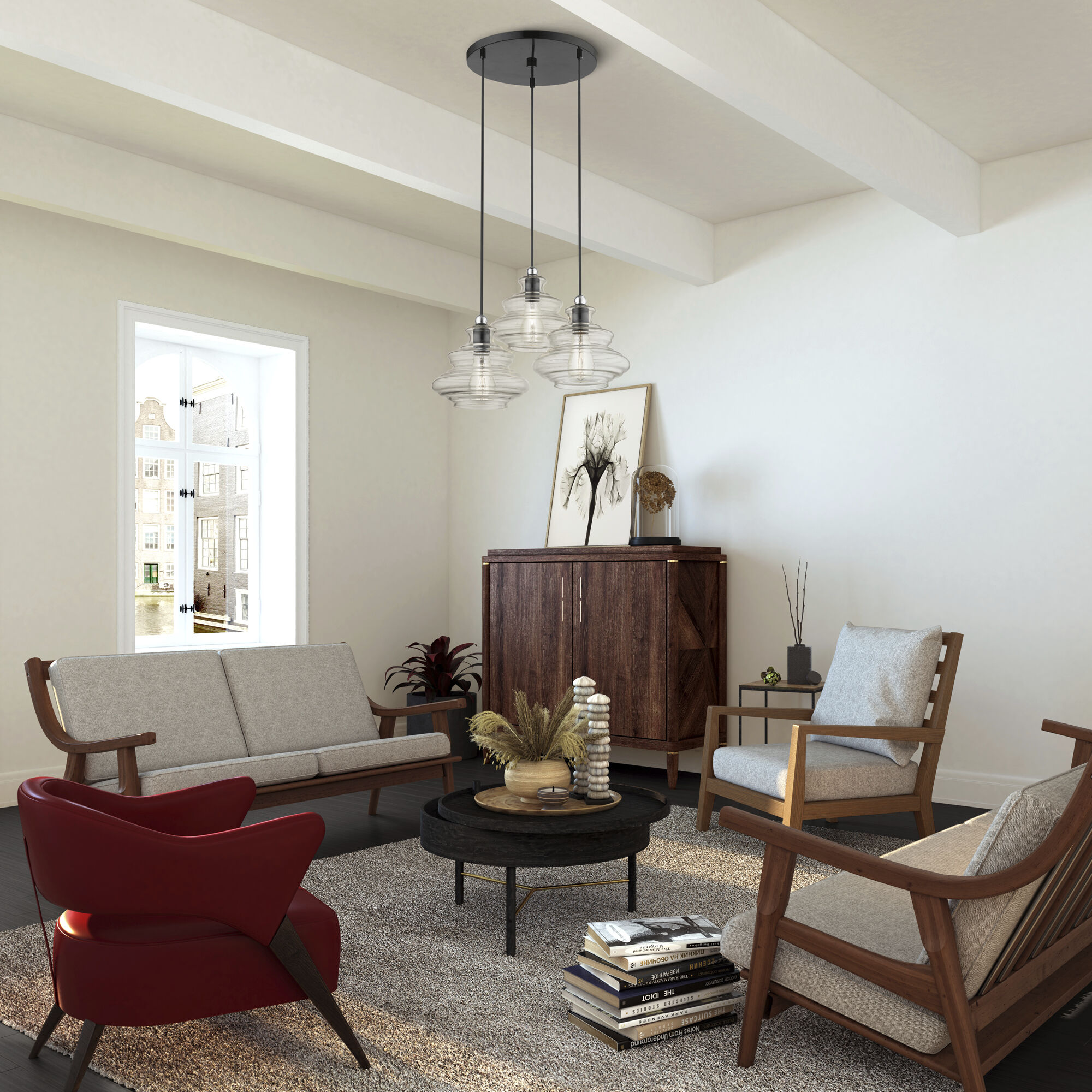 Everett 3 Light 20 inch Shiny Black with Chrome Finish Accents Pendant Chandelier Ceiling Light