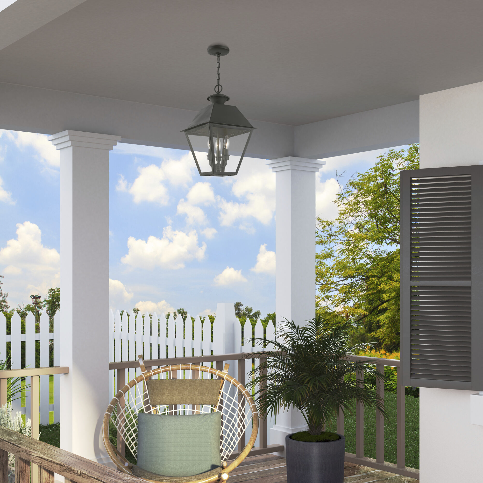 Wentworth 3 Light 12 inch Charcoal Outdoor Pendant Lantern, Large