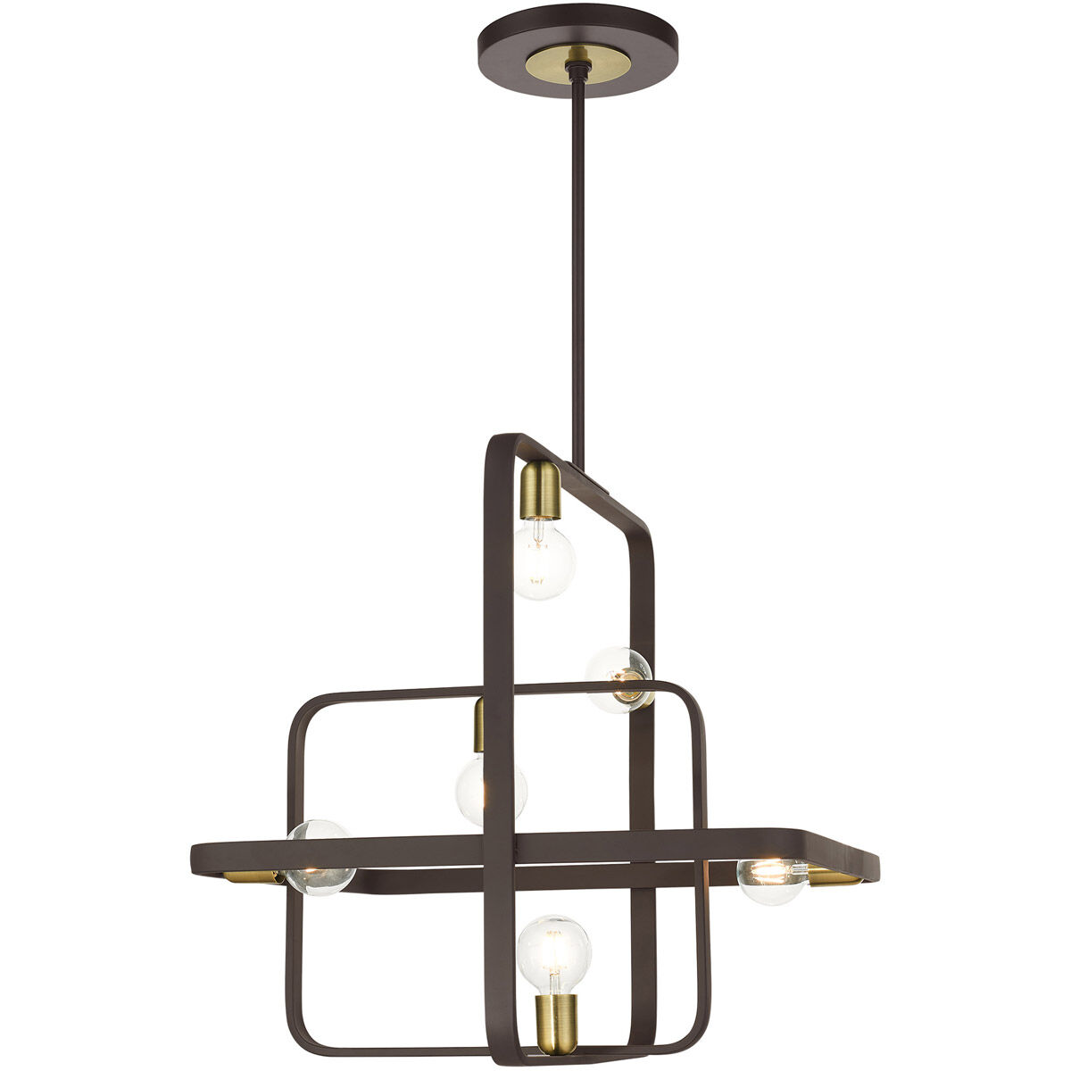 Bergamo 6 Light 25 inch Bronze with Antique Brass Accents Chandelier Ceiling Light