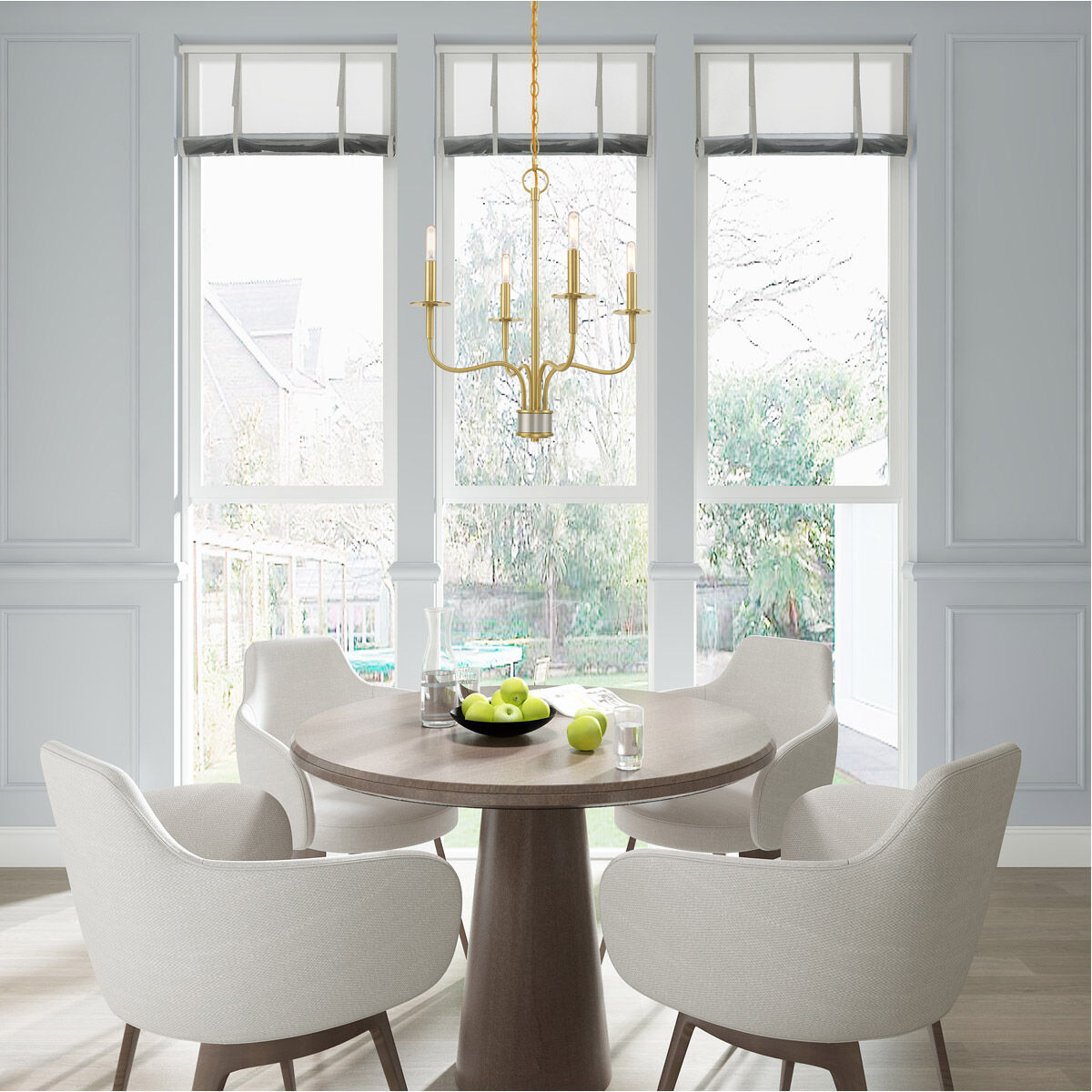 Lisbon 4 Light 20 inch Satin Brass Mini Chandelier Ceiling Light