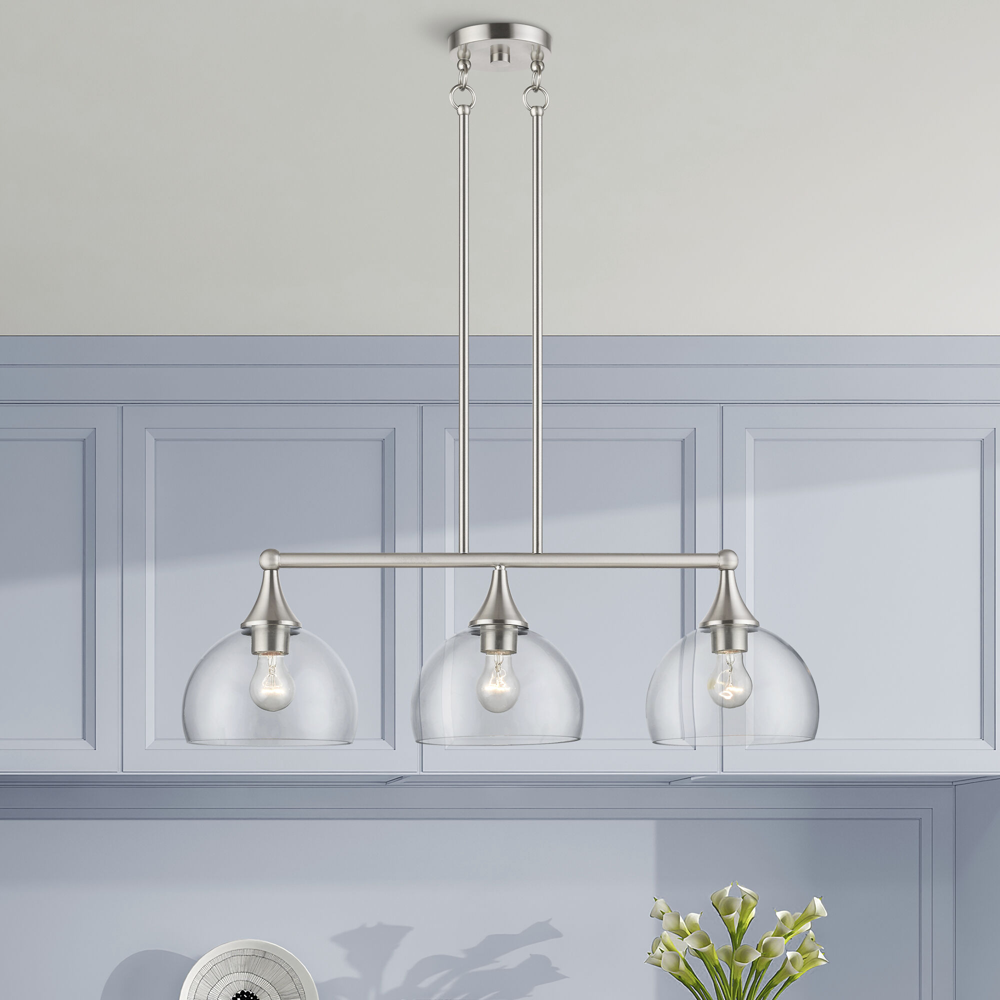 Glendon 3 Light 30 inch Brushed Nickel Linear Chandelier Ceiling Light