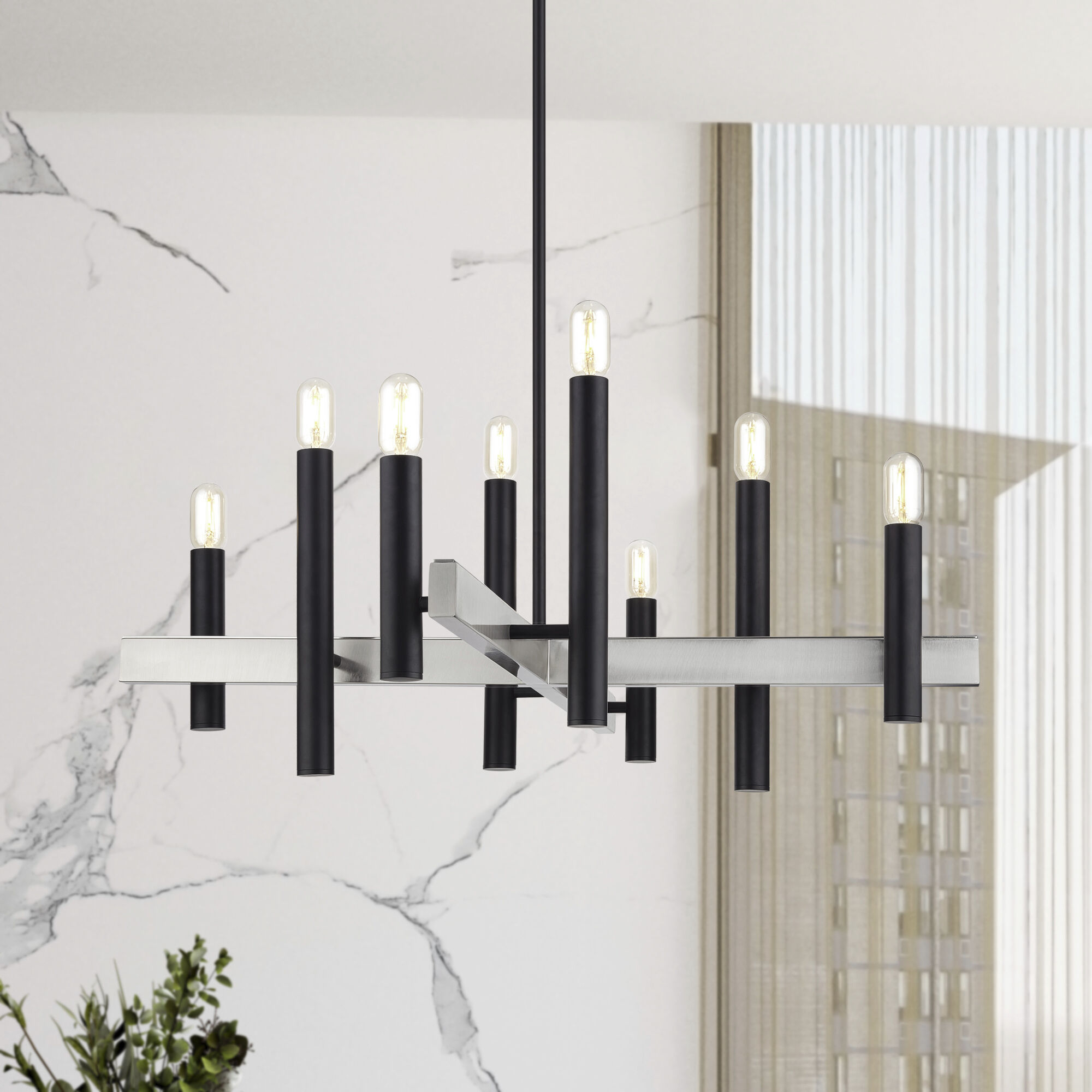 Helsinki 8 Light 38 inch Black with Brushed Nickel Accents Chandelier Ceiling Light