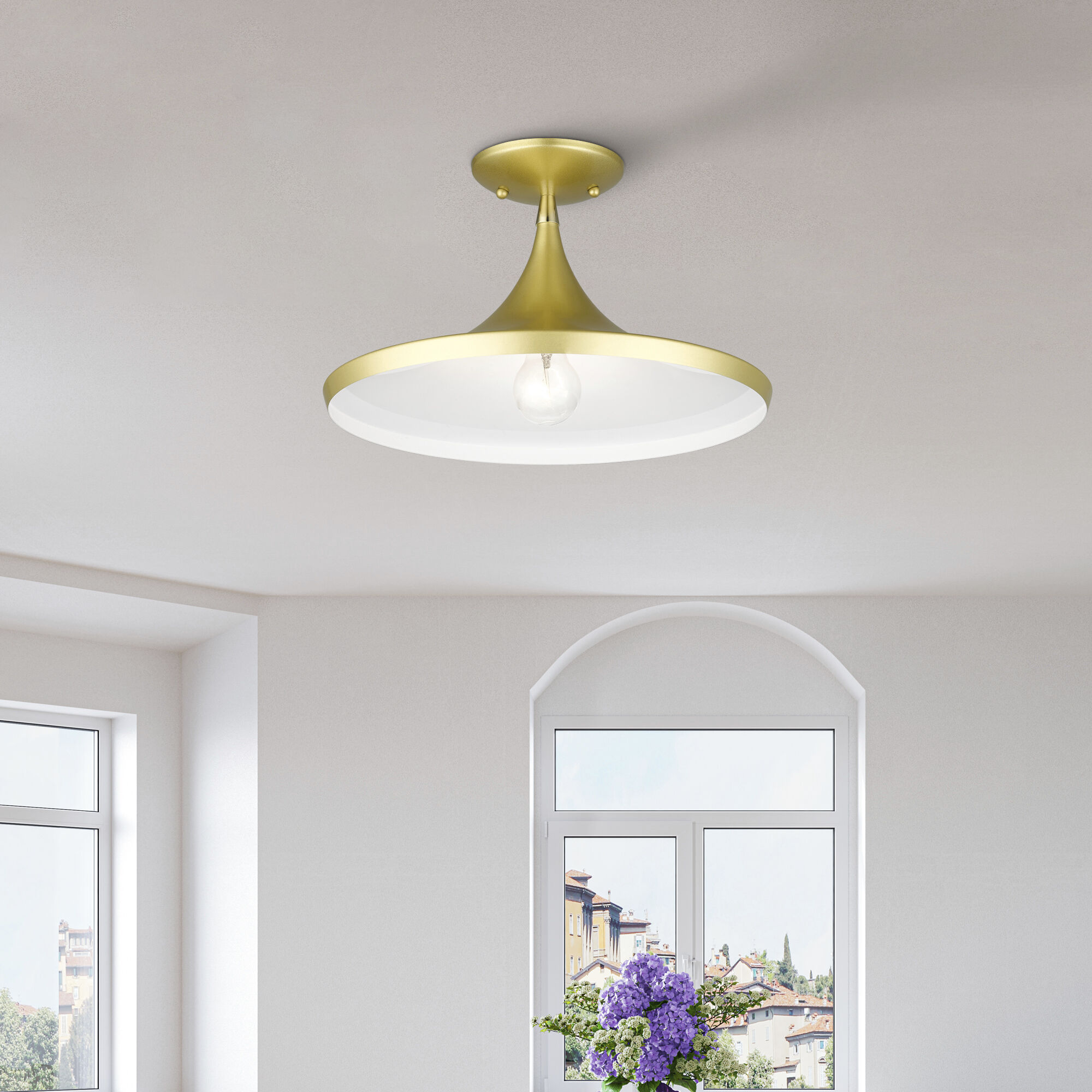 Waldorf 1 Light 14 inch Soft Gold with Polished Brass Accents Semi-Flush Ceiling Light
