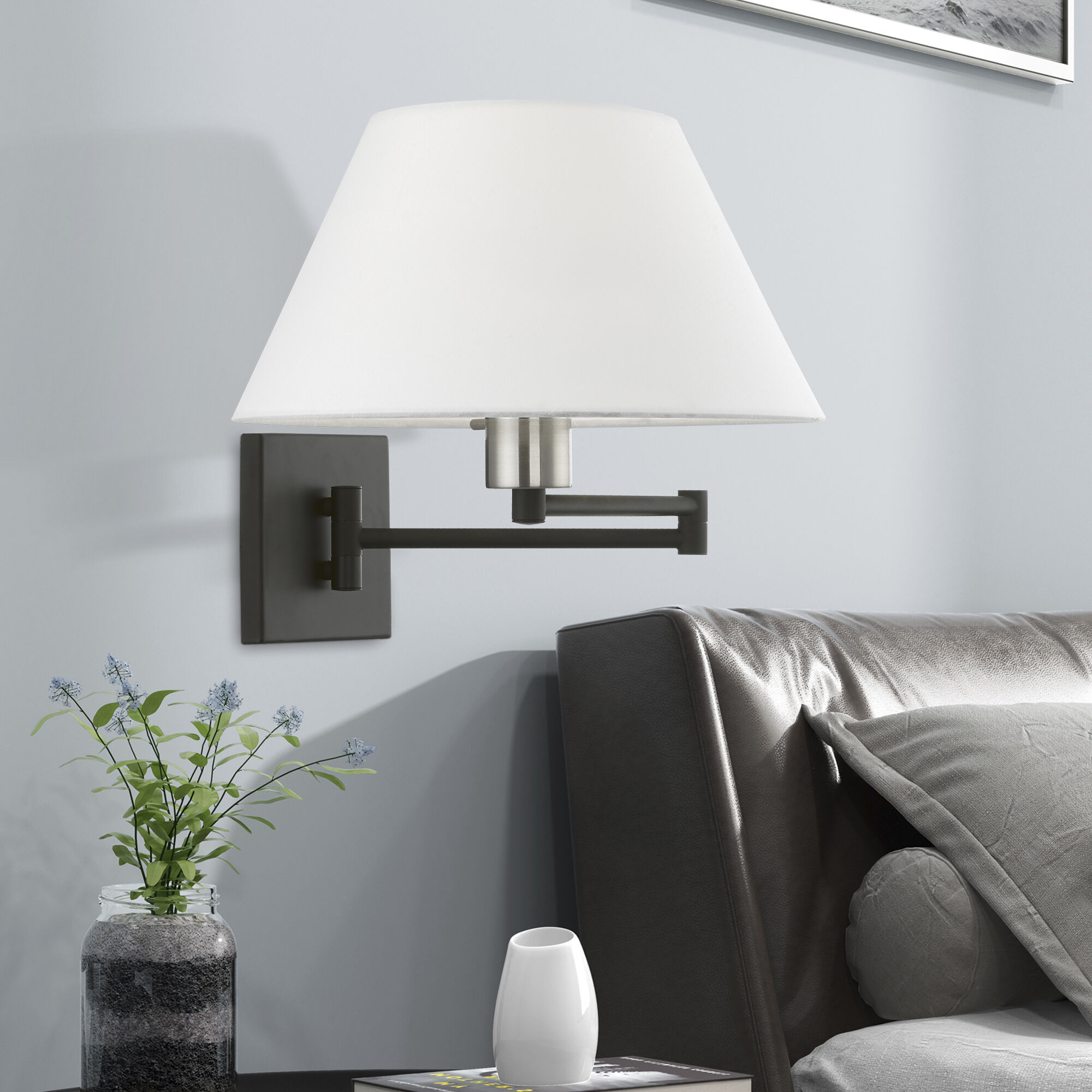Allison 13 inch 100.00 watt Black with Brushed Nickel Accent Swing Arm Wall Lamp Wall Light