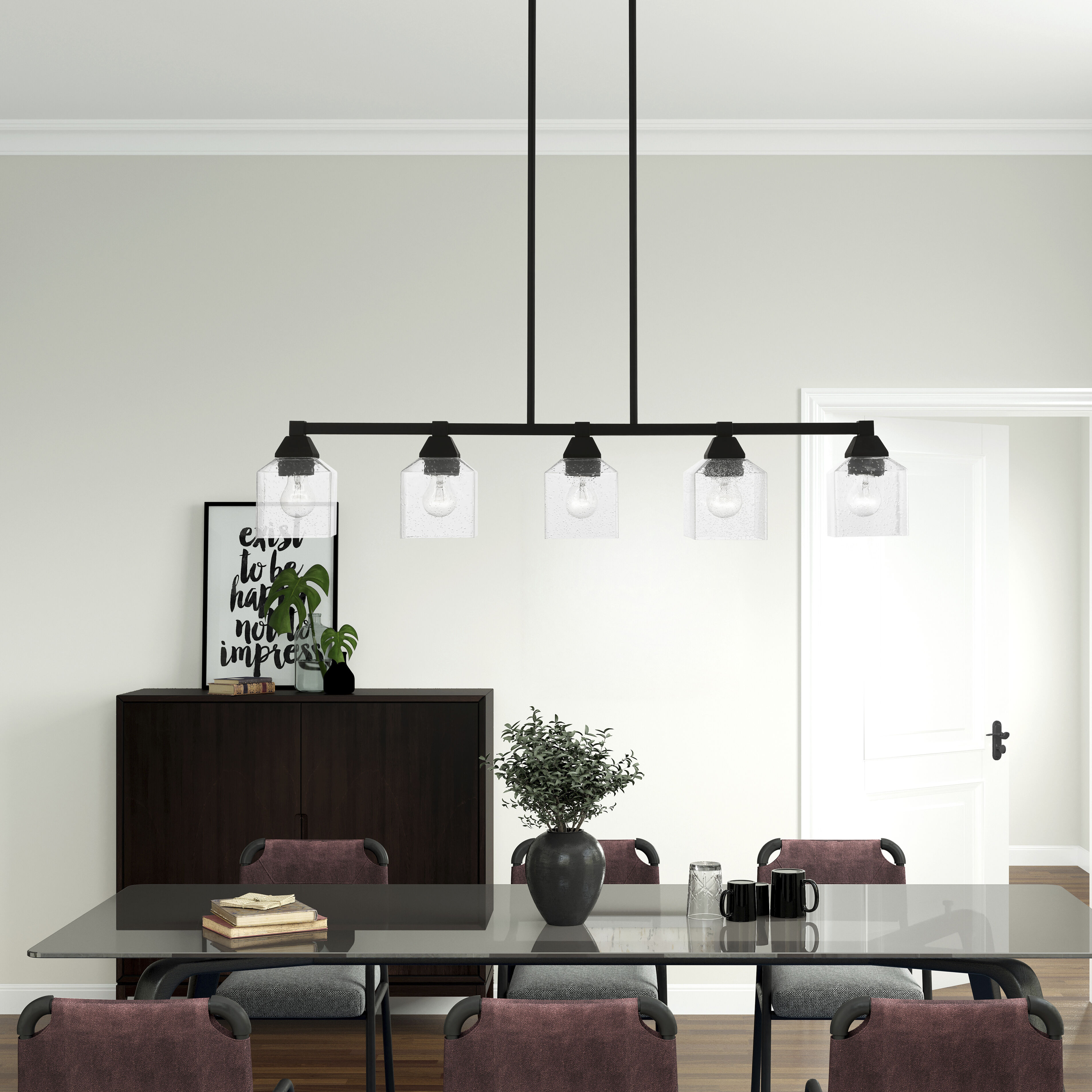 Aragon 5 Light 42 inch Black Linear Chandelier Ceiling Light