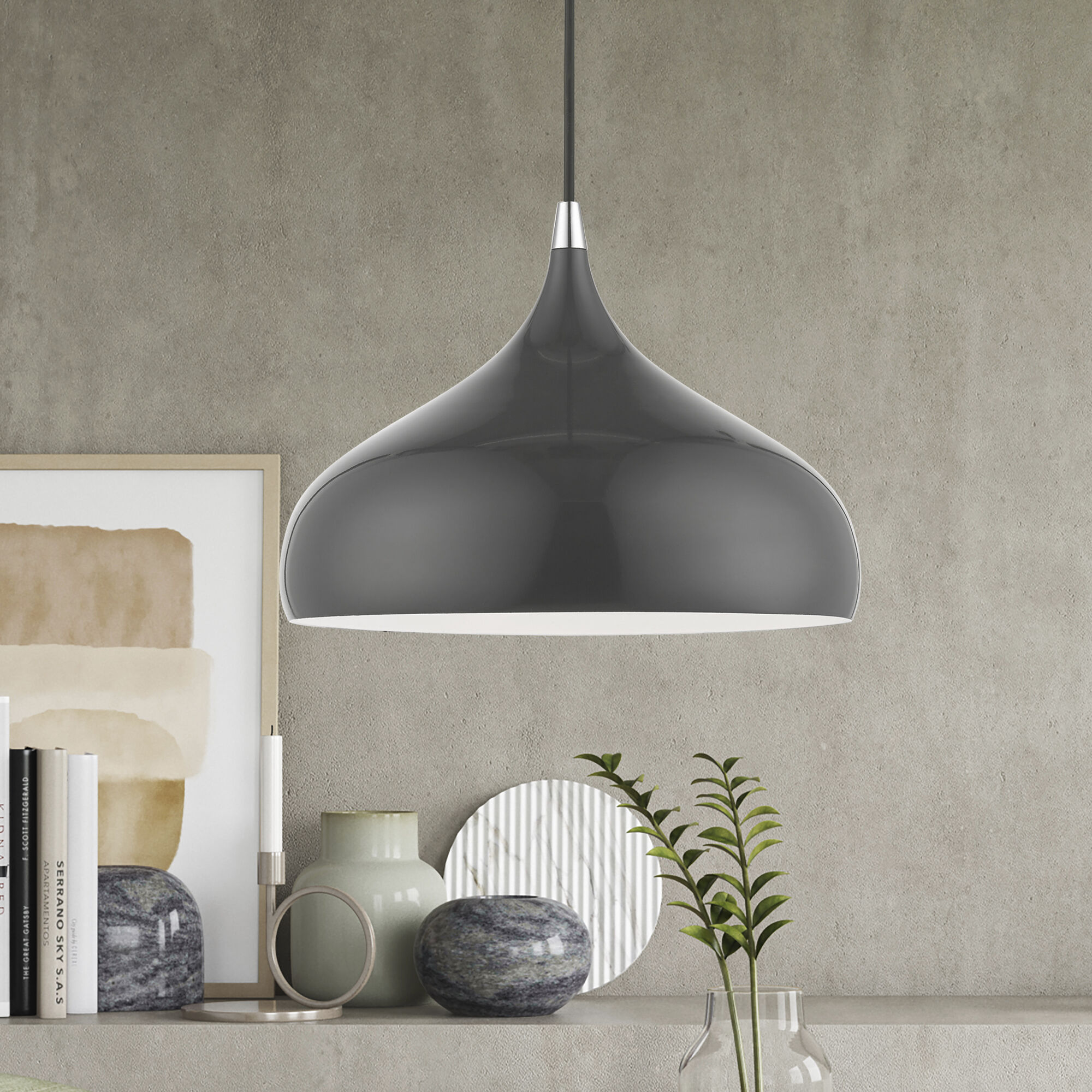 Amador 1 Light 12 inch Shiny Dark Gray with Polished Chrome Accents Pendant Ceiling Light