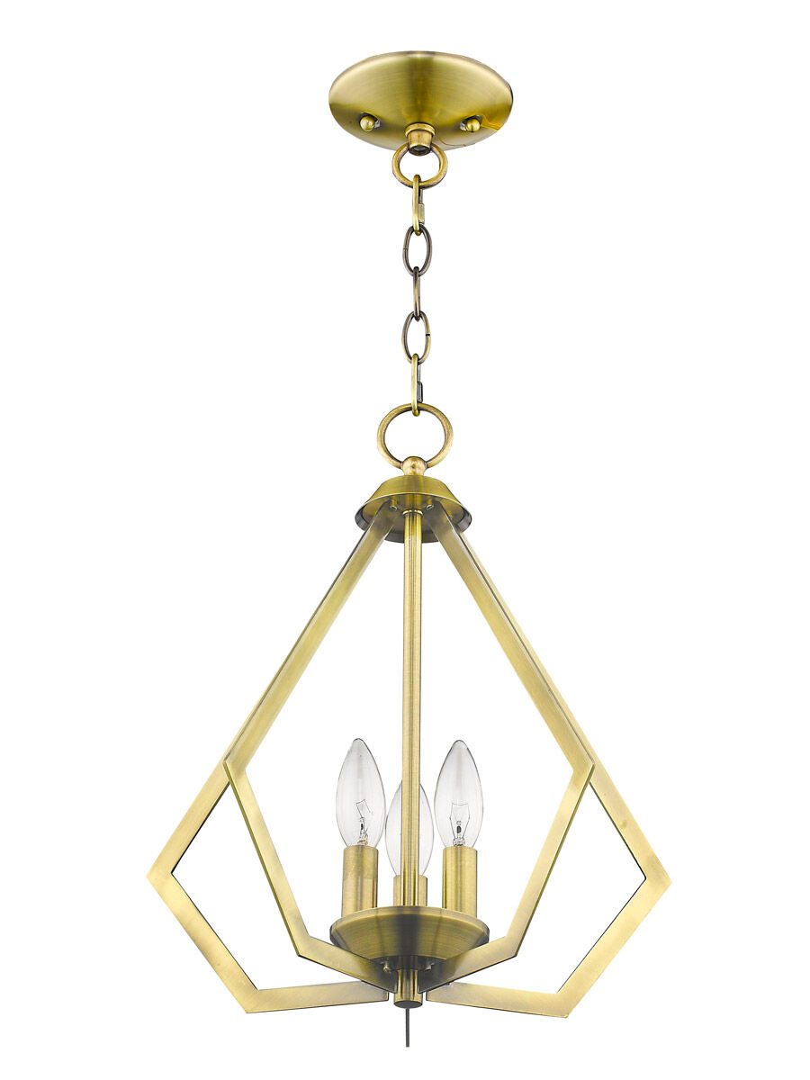 Prism 3 Light 14 inch Antique Brass Convertible Mini Chandelier/Ceiling Mount Ceiling Light