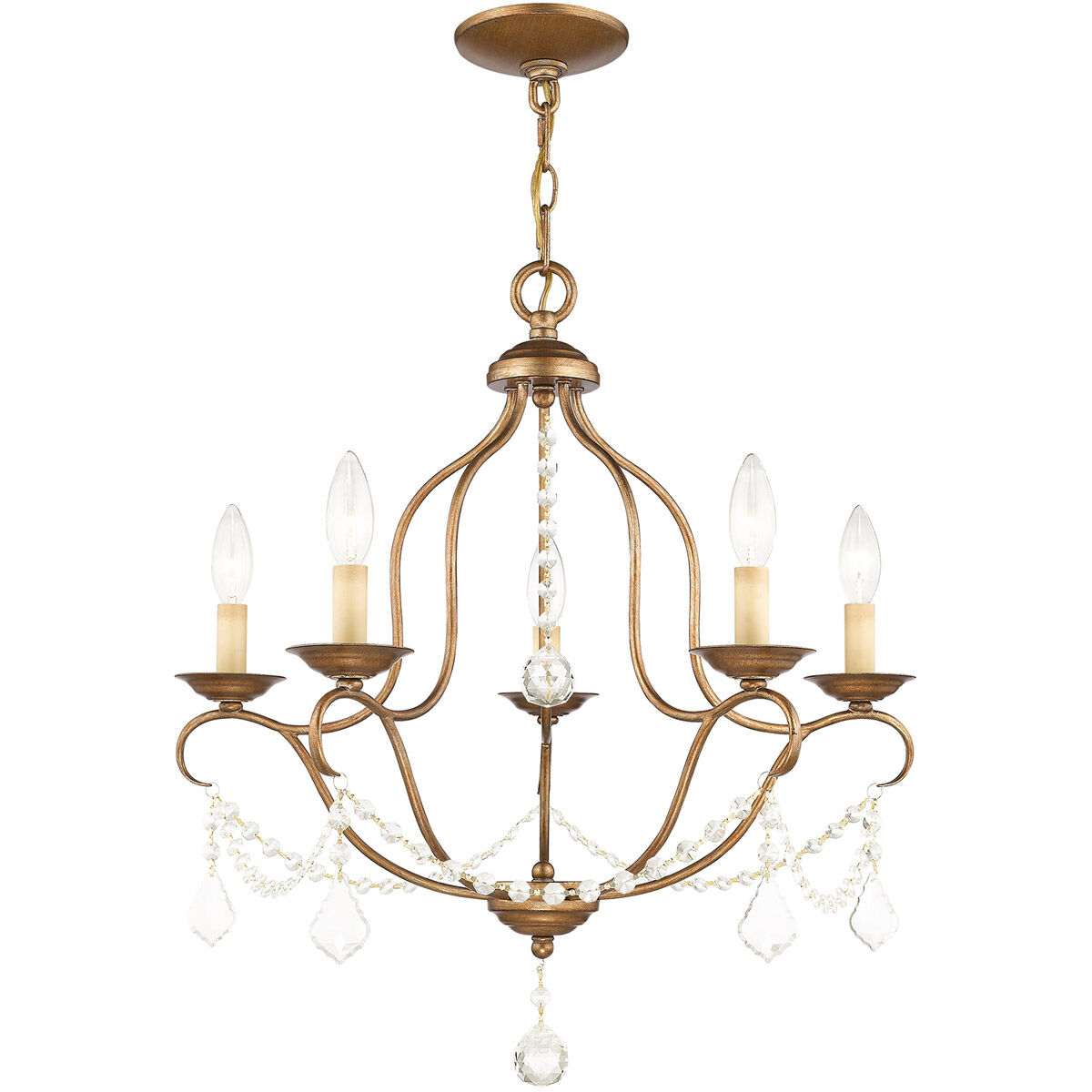 Chesterfield 5 Light 22 inch Antique Gold Leaf Chandelier Ceiling Light
