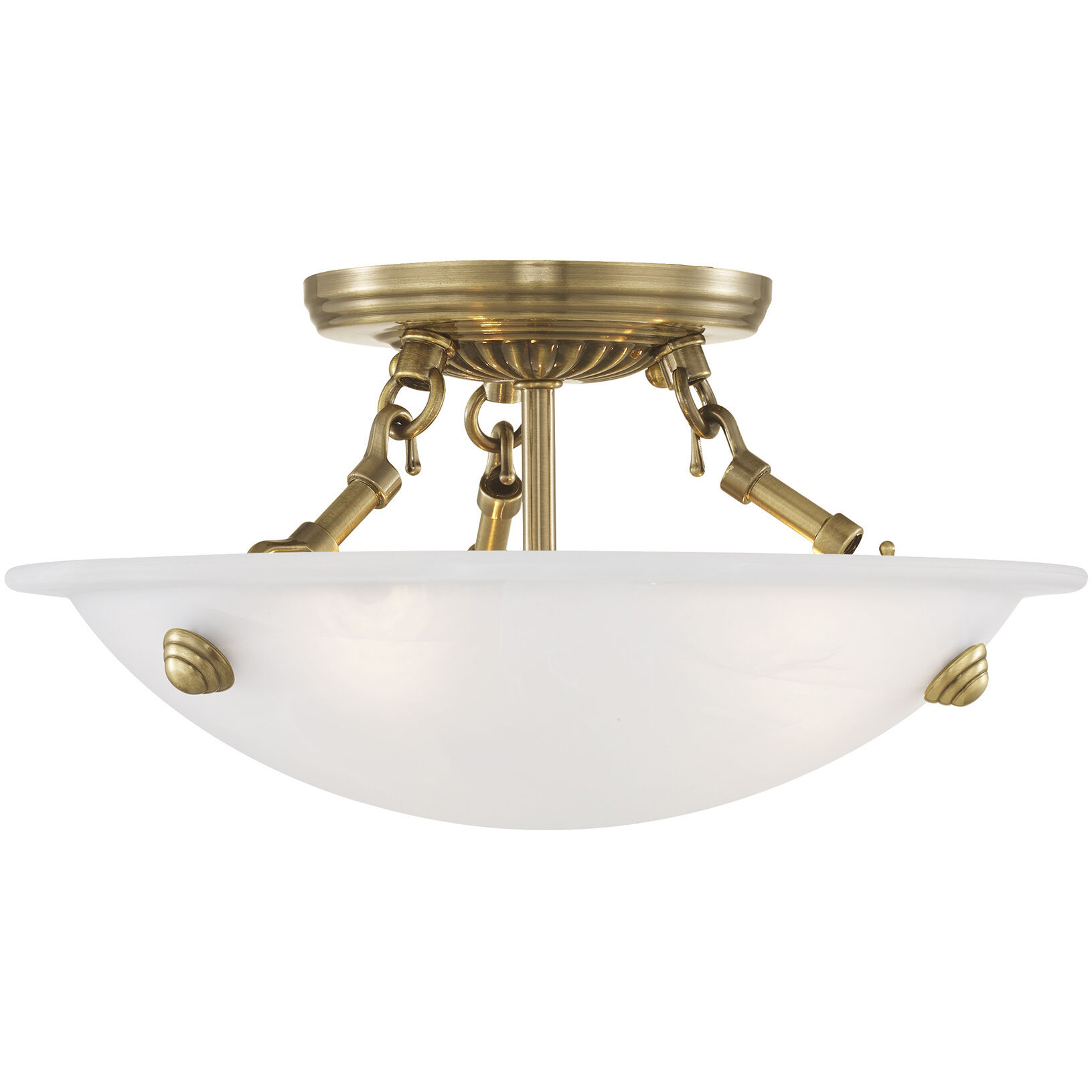 Oasis 3 Light 12 inch Antique Brass Semi-Flush Mount Ceiling Light