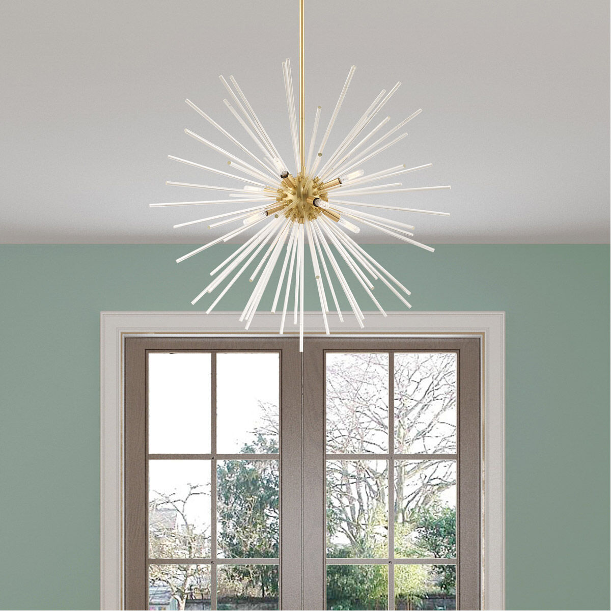 Utopia 8 Light 34 inch Satin Brass Pendant Chandelier Ceiling Light